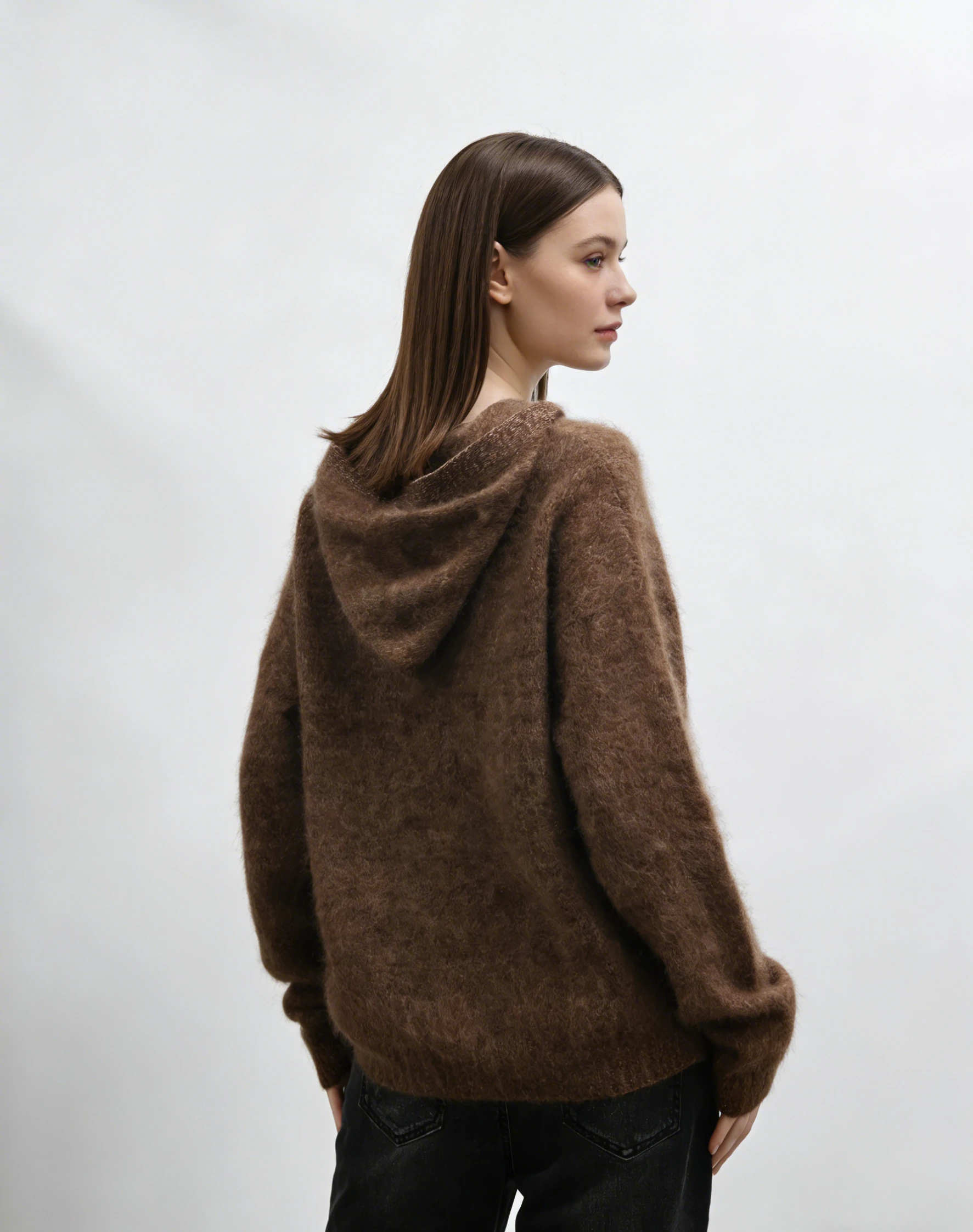 100% Brushed Wool Hooded Henley Sweater 3 100% Brushed Wool Hooded Henley Sweater - Image 3