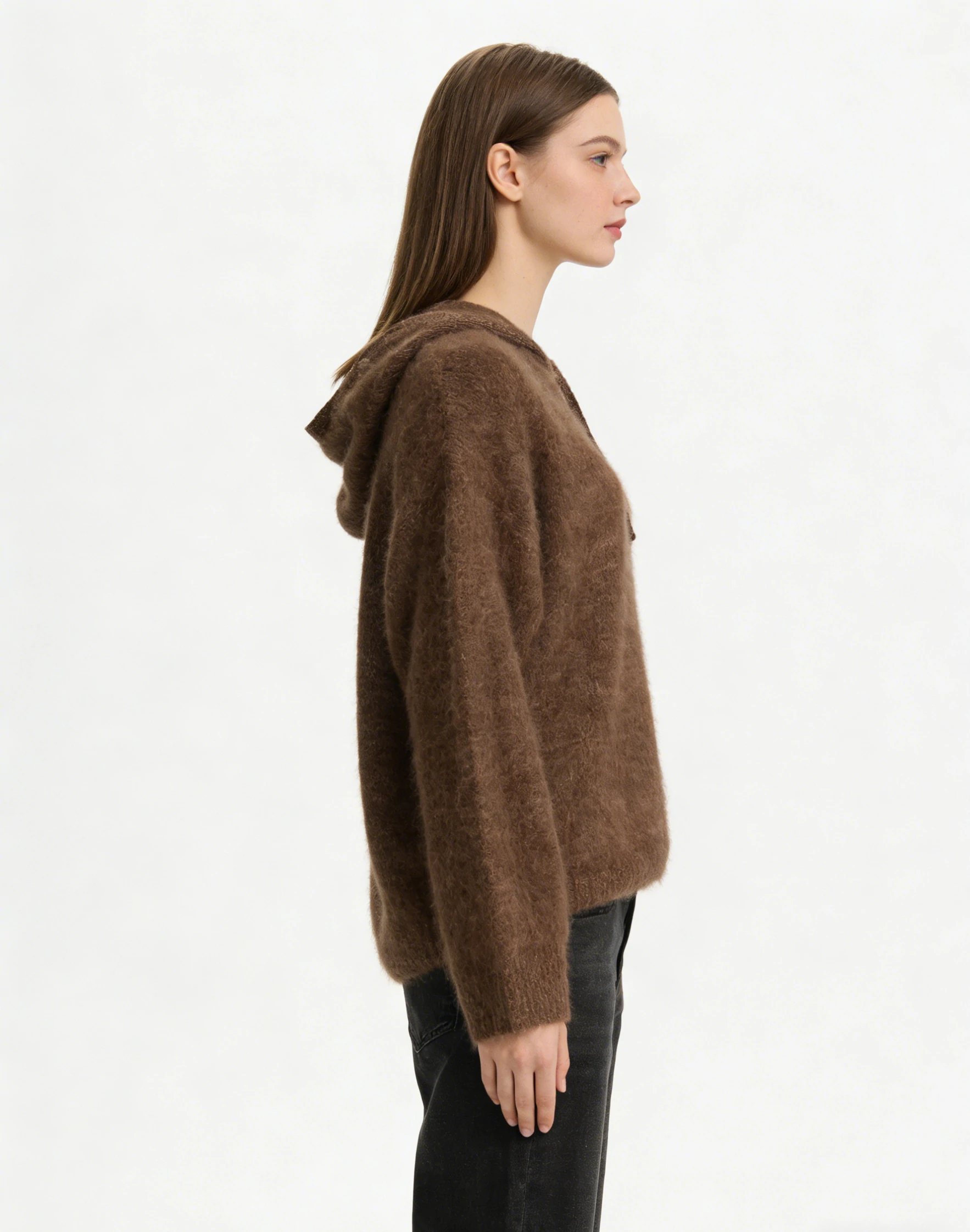 100% Brushed Wool Hooded Henley Sweater 2 100% Brushed Wool Hooded Henley Sweater - Image 2