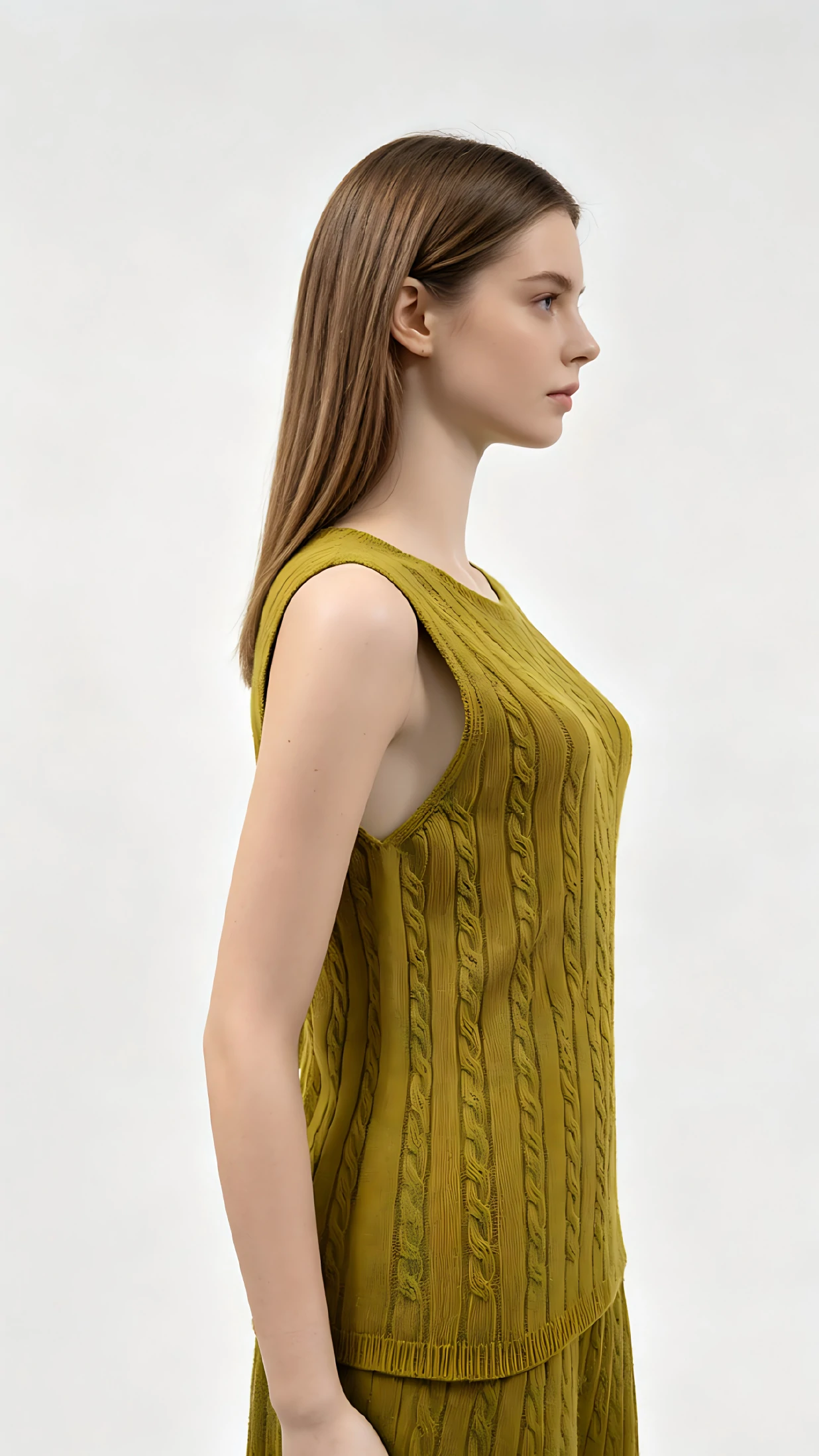 Olive Green Cable Knit V-Neck Sleeveless Vest 2 Olive Green Cable Knit V-Neck Sleeveless Vest - Image 2