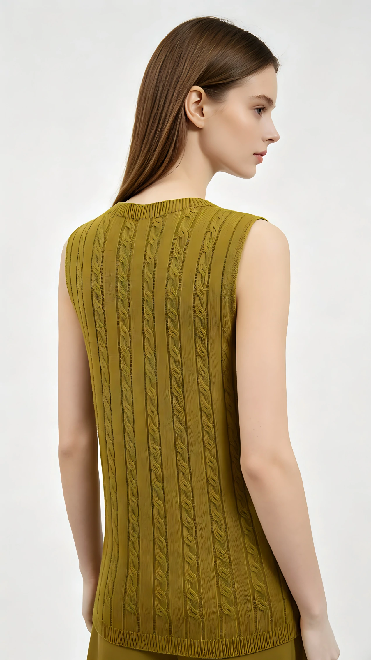 Olive Green Cable Knit V-Neck Sleeveless Vest 3 Olive Green Cable Knit V-Neck Sleeveless Vest - Image 3