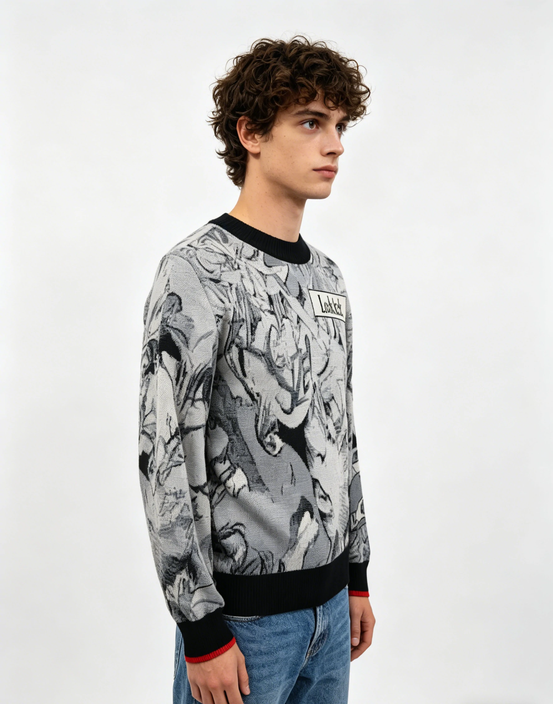 Black-White Graffiti "Look look" Graphic Knit Sweater 2 Black-White Graffiti "Look look" Graphic Knit Sweater - Image 2