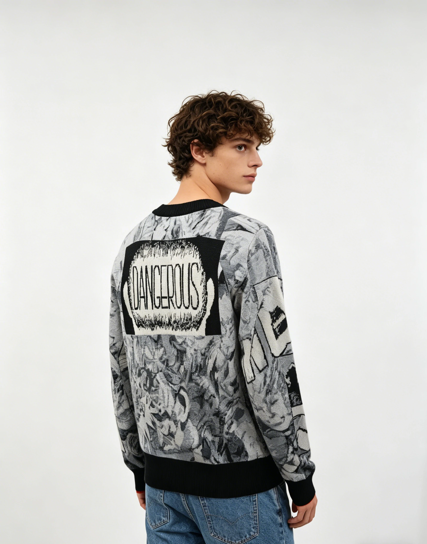 Black-White Graffiti "Look look" Graphic Knit Sweater 3 Black-White Graffiti "Look look" Graphic Knit Sweater - Image 3