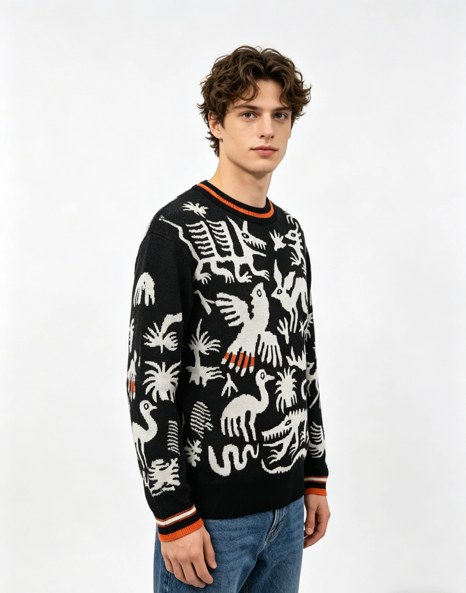 Black-White Primitive Animal Totem Knit Sweater 2 Black-White Primitive Animal Totem Knit Sweater - Image 2