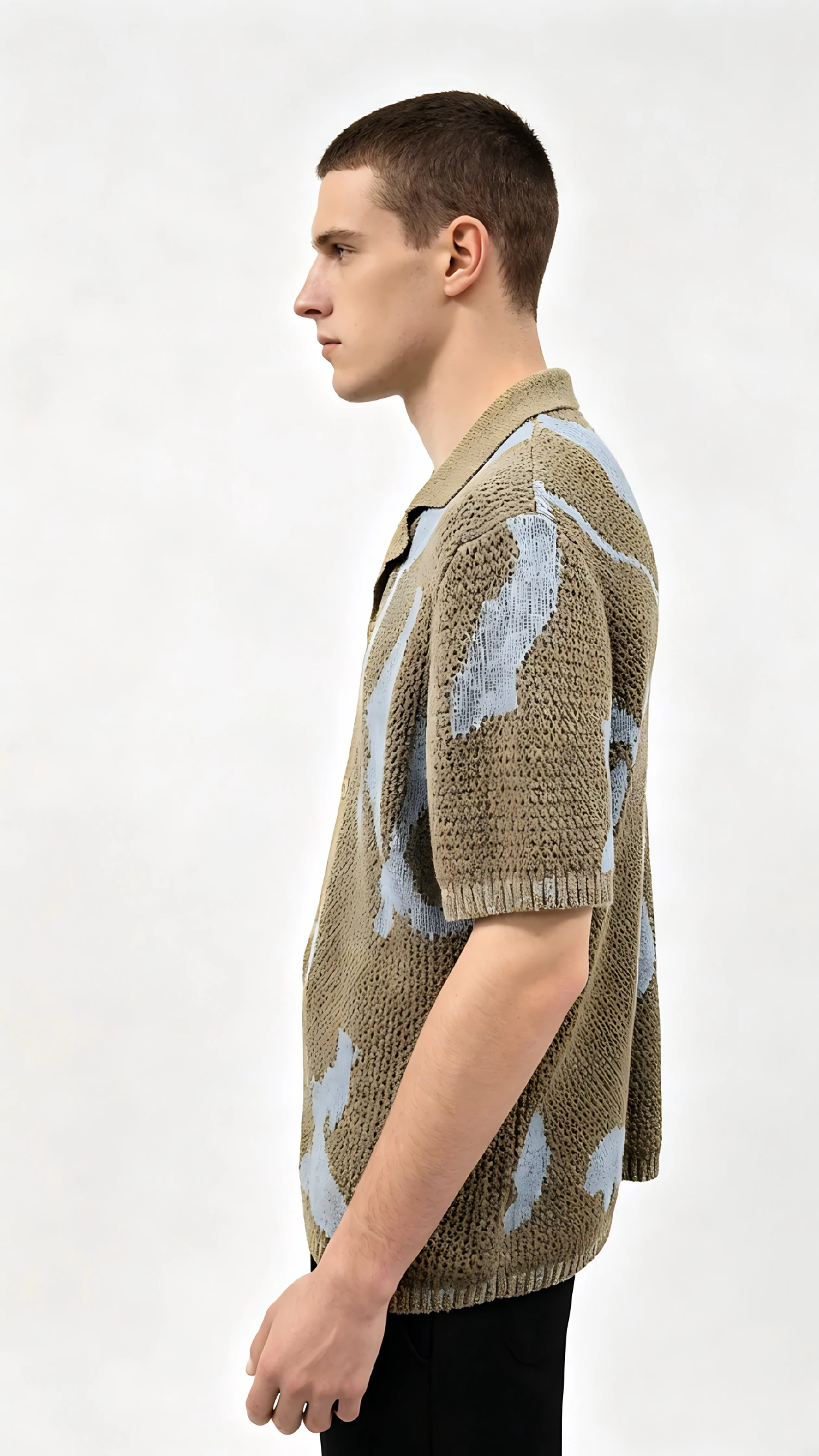 Brown-Blue Abstract Knit Camp Collar Shirt 3 Brown-Blue Abstract Knit Camp Collar Shirt - Image 3