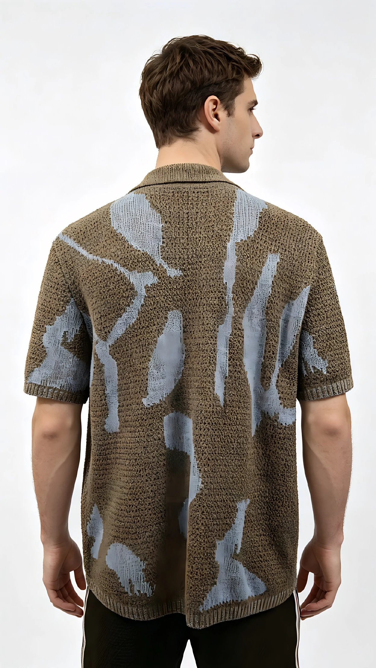 Brown-Blue Abstract Knit Camp Collar Shirt 2 Brown-Blue Abstract Knit Camp Collar Shirt - Image 2