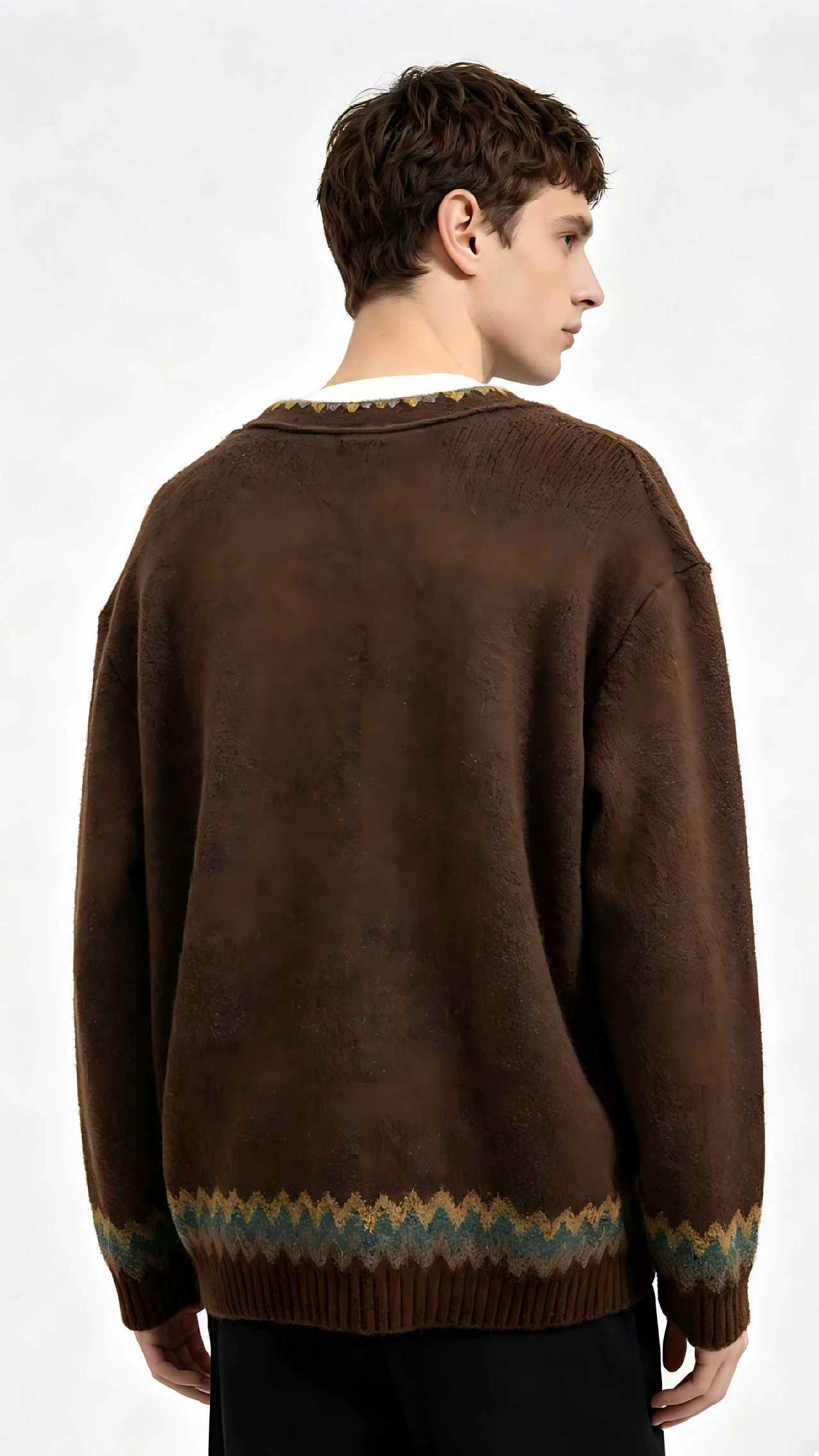 Brown Geo-Trim Knit Cardigan 3 Brown Geo-Trim Knit Cardigan - Image 3