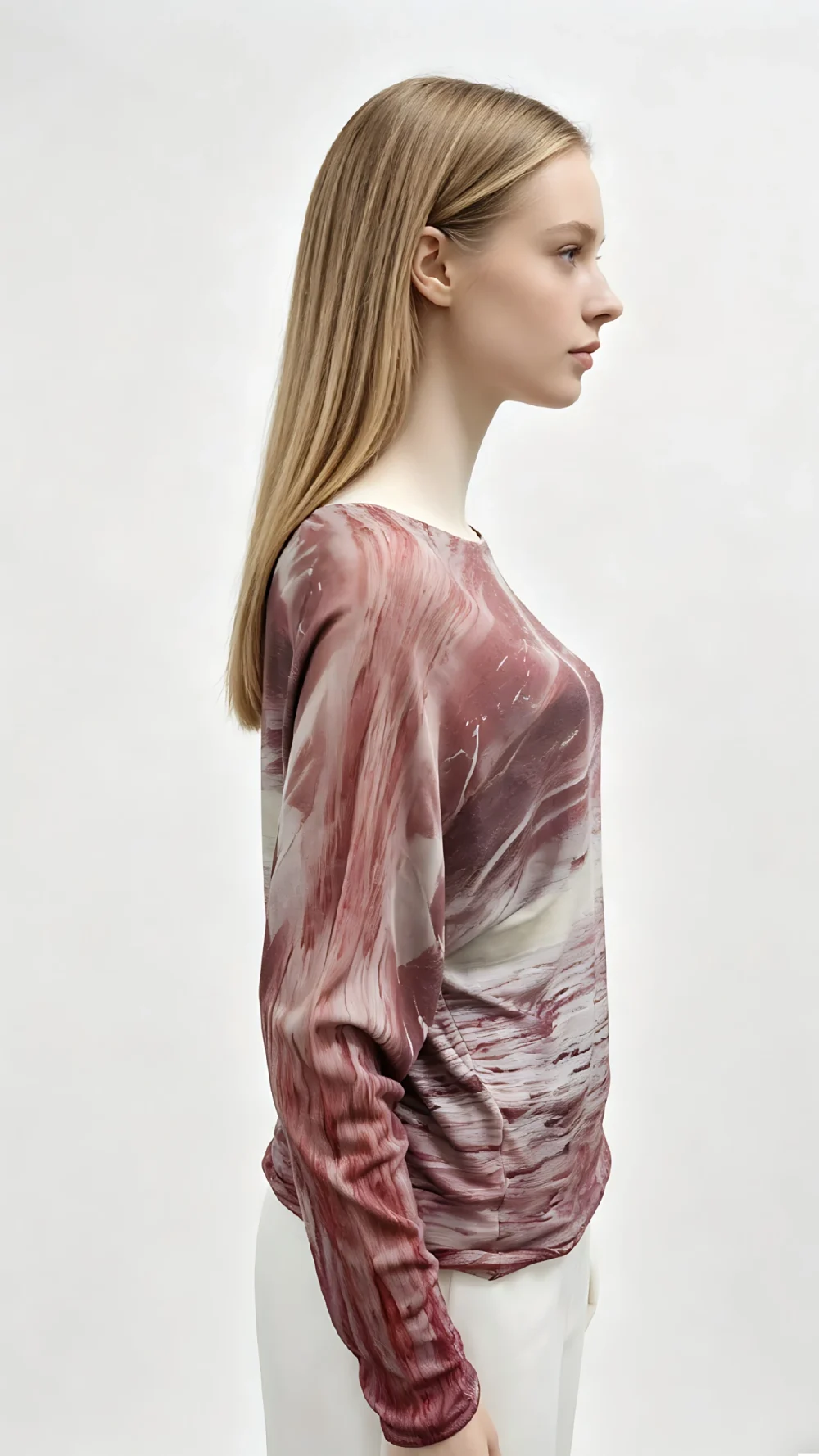Burgundy Marble Print Batwing Long Sleeve Top (3)