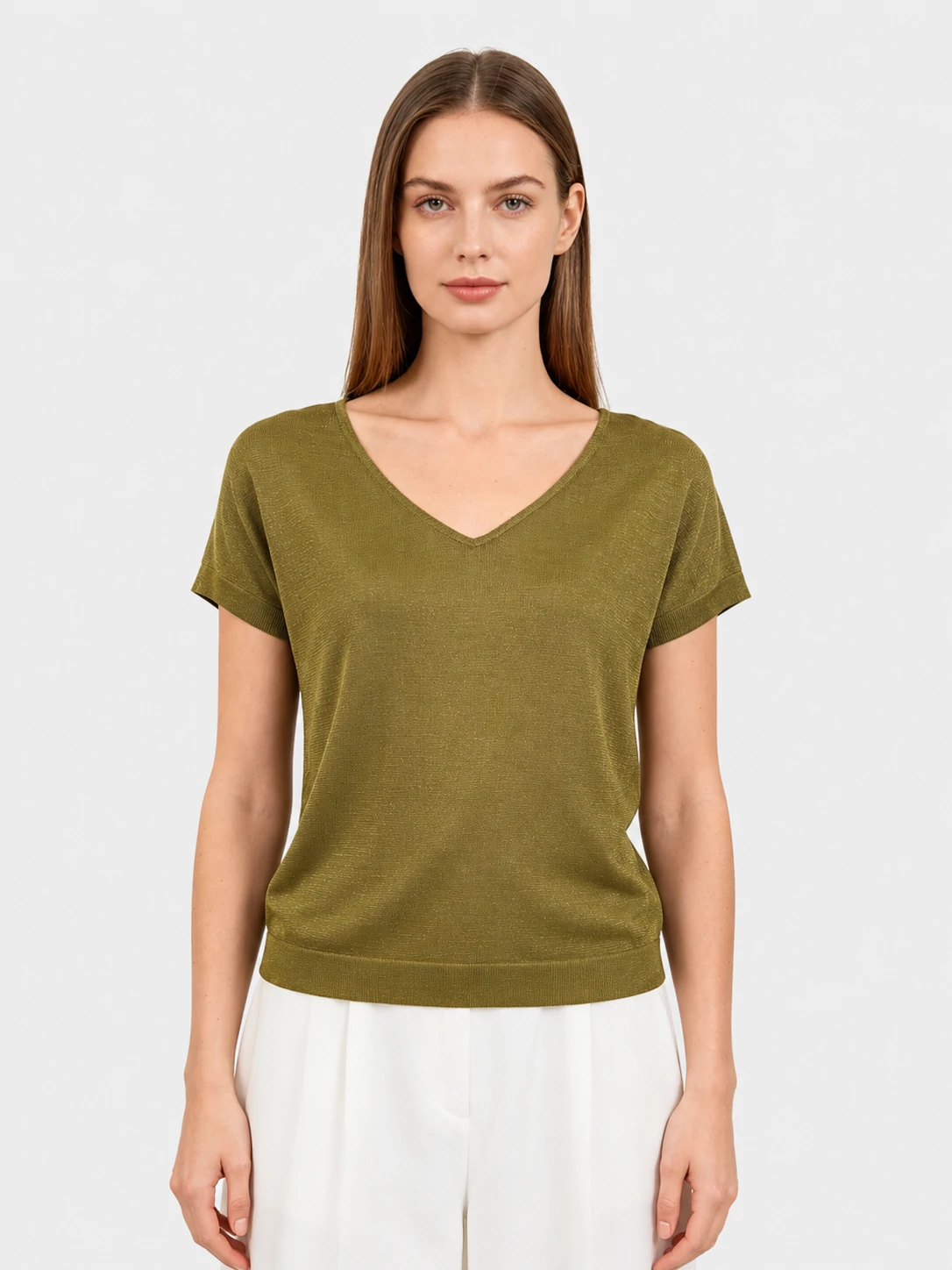 Olive Gold Lurex V-Neck Batwing Sleeve Knit Top 1 Olive Gold Lurex V-Neck Batwing Sleeve Knit Top