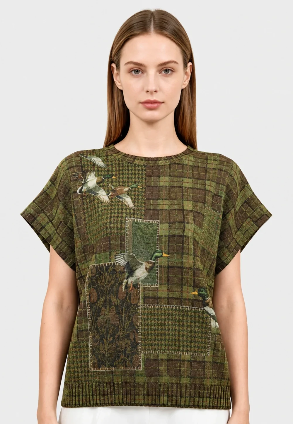 Green Brown Plaid Oversized Knit Sweater