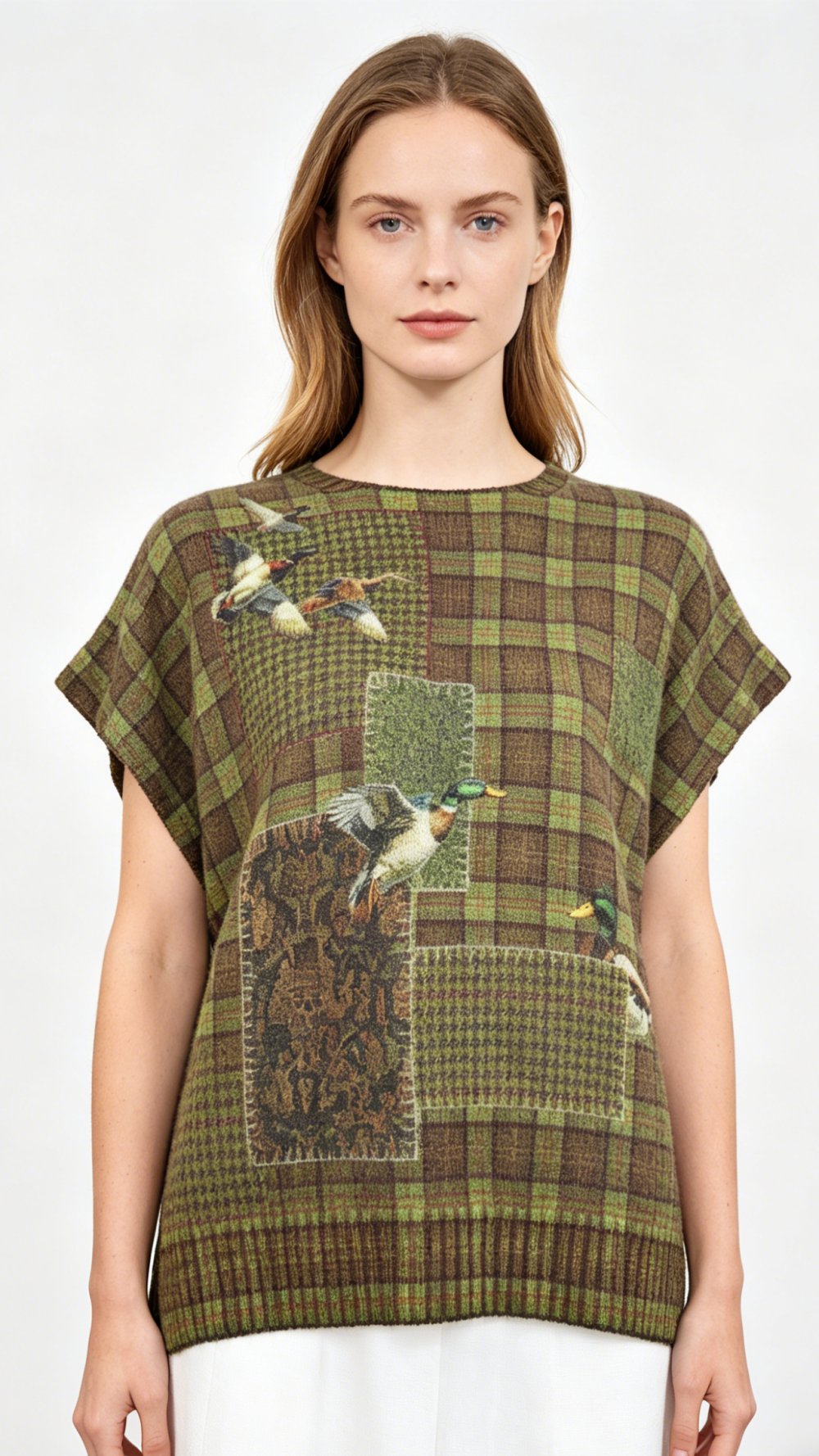 Green Brown Plaid Oversized Knit Sweater