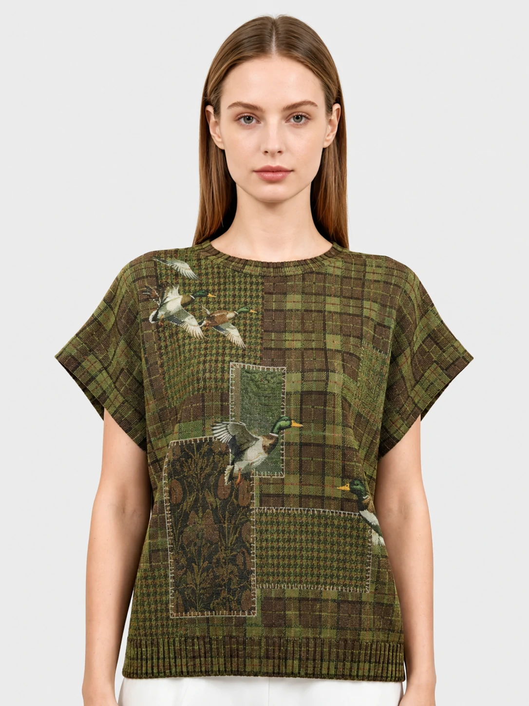 Green Brown Plaid Oversized Knit Sweater 1 Green Brown Plaid Oversized Knit Sweater