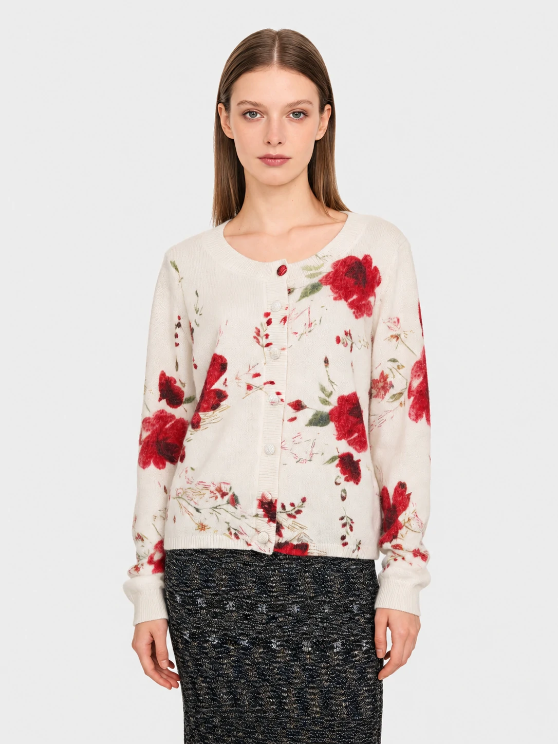 50%Angora Nylon Floral Print Cardigan 1 50%Angora Nylon Floral Print Cardigan