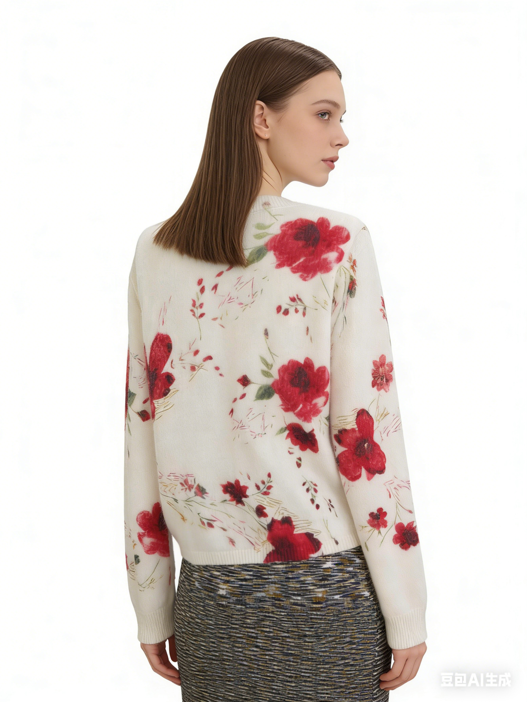 50%Angora Nylon Floral Print Cardigan - Image 2