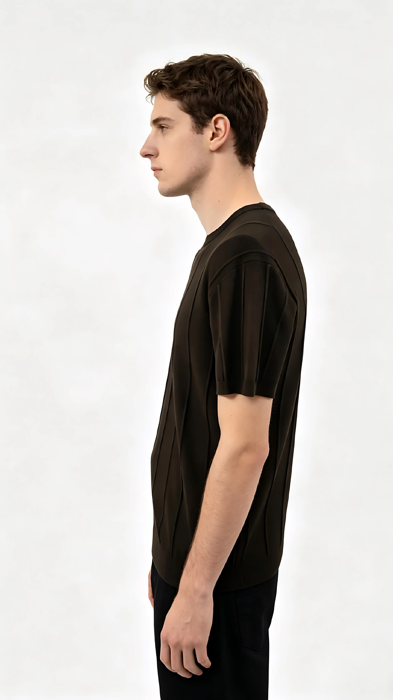 Dark Brown Vertical Rib Knit Crewneck T-Shirt 2 Dark Brown Vertical Rib Knit Crewneck T-Shirt - Image 2