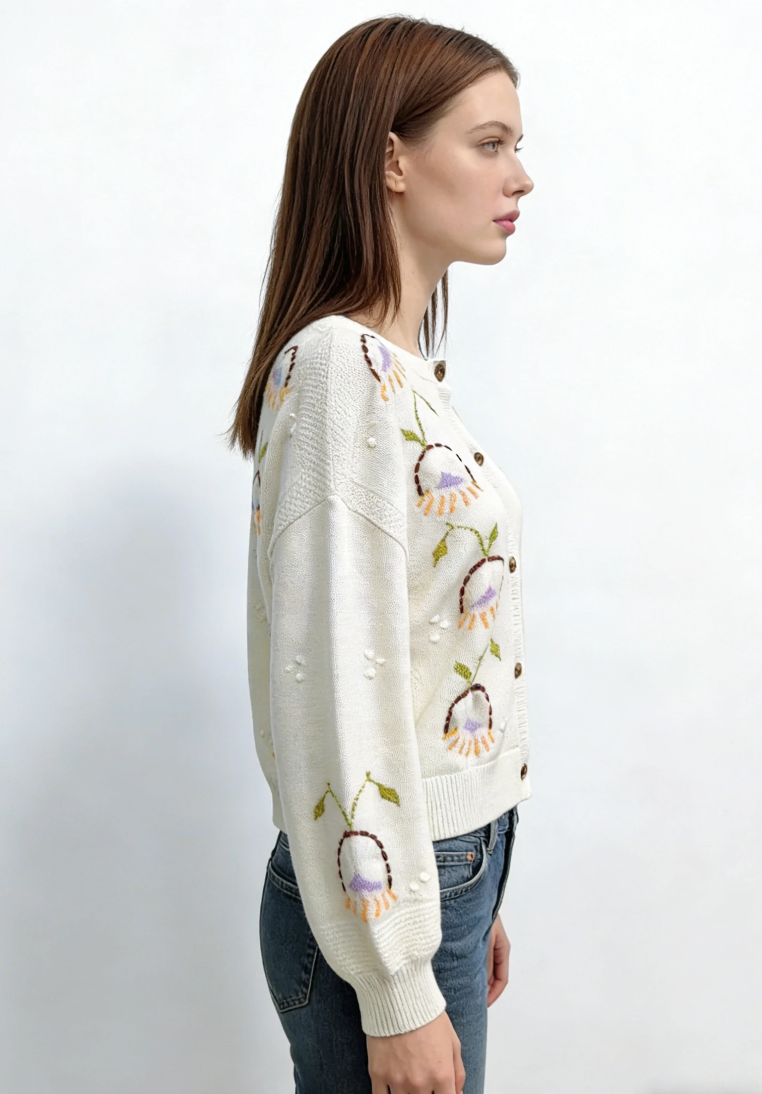 Delicate Floral Embroidered Cashmere Blend Cardigan 2 Delicate Floral Embroidered Cashmere Blend Cardigan - Image 2