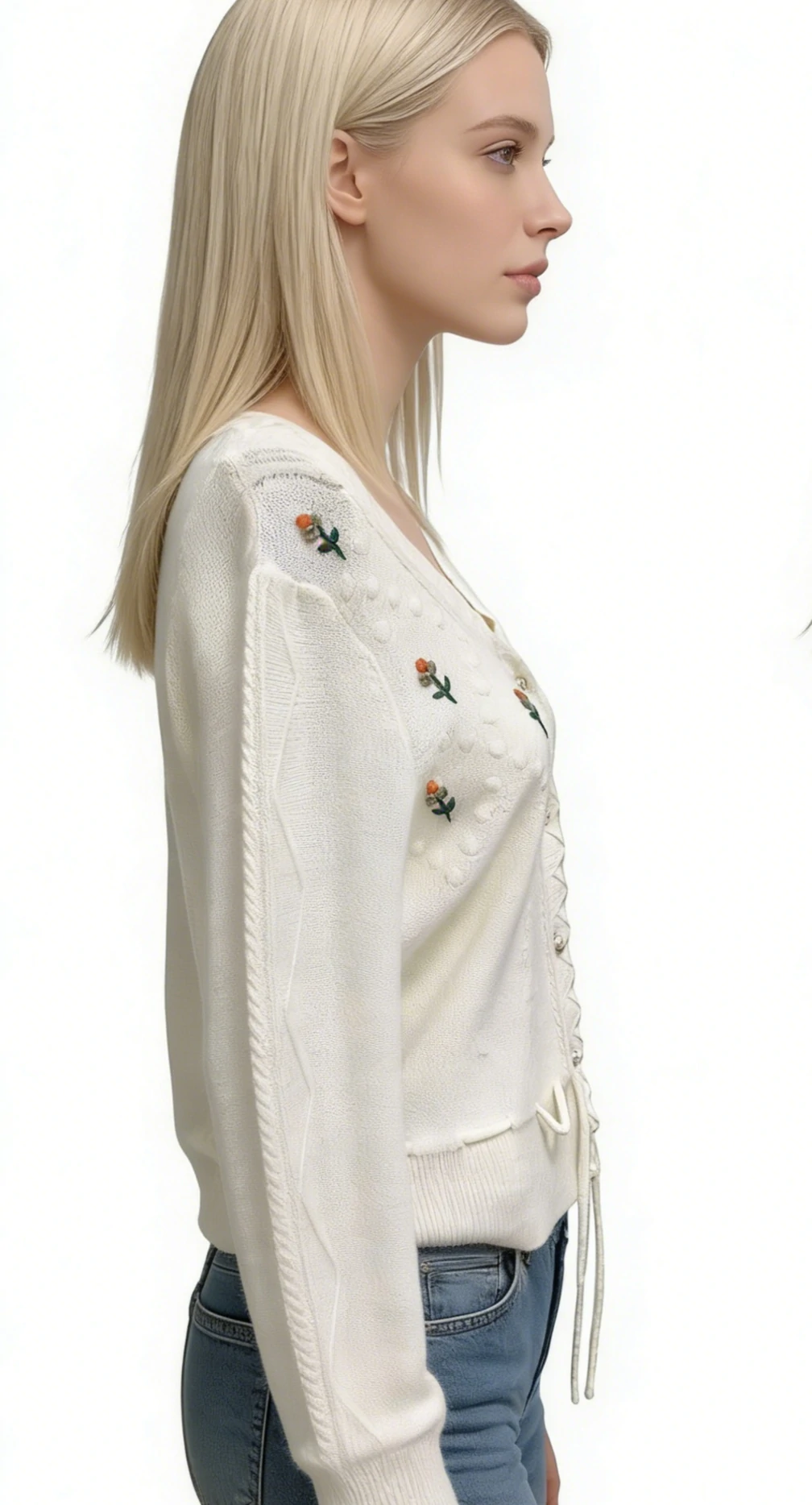 Embroidered Drawstring V-Neck Cardigan 3 Embroidered Drawstring V-Neck Cardigan - Image 3