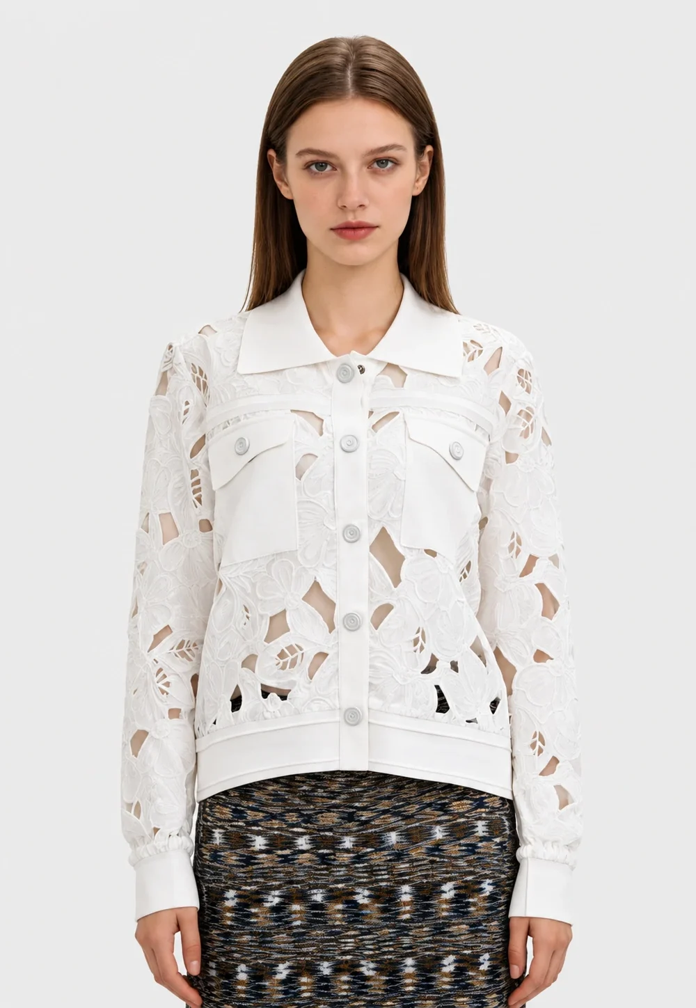 Lace Cutwork Contrast Panel Jacket