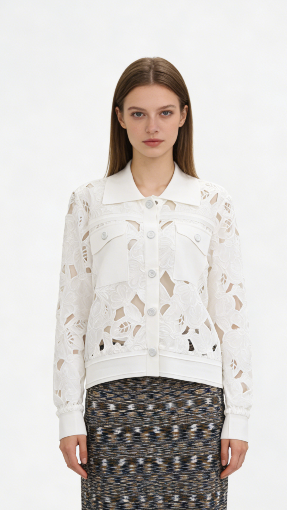 Lace Cutwork Contrast Panel Jacket