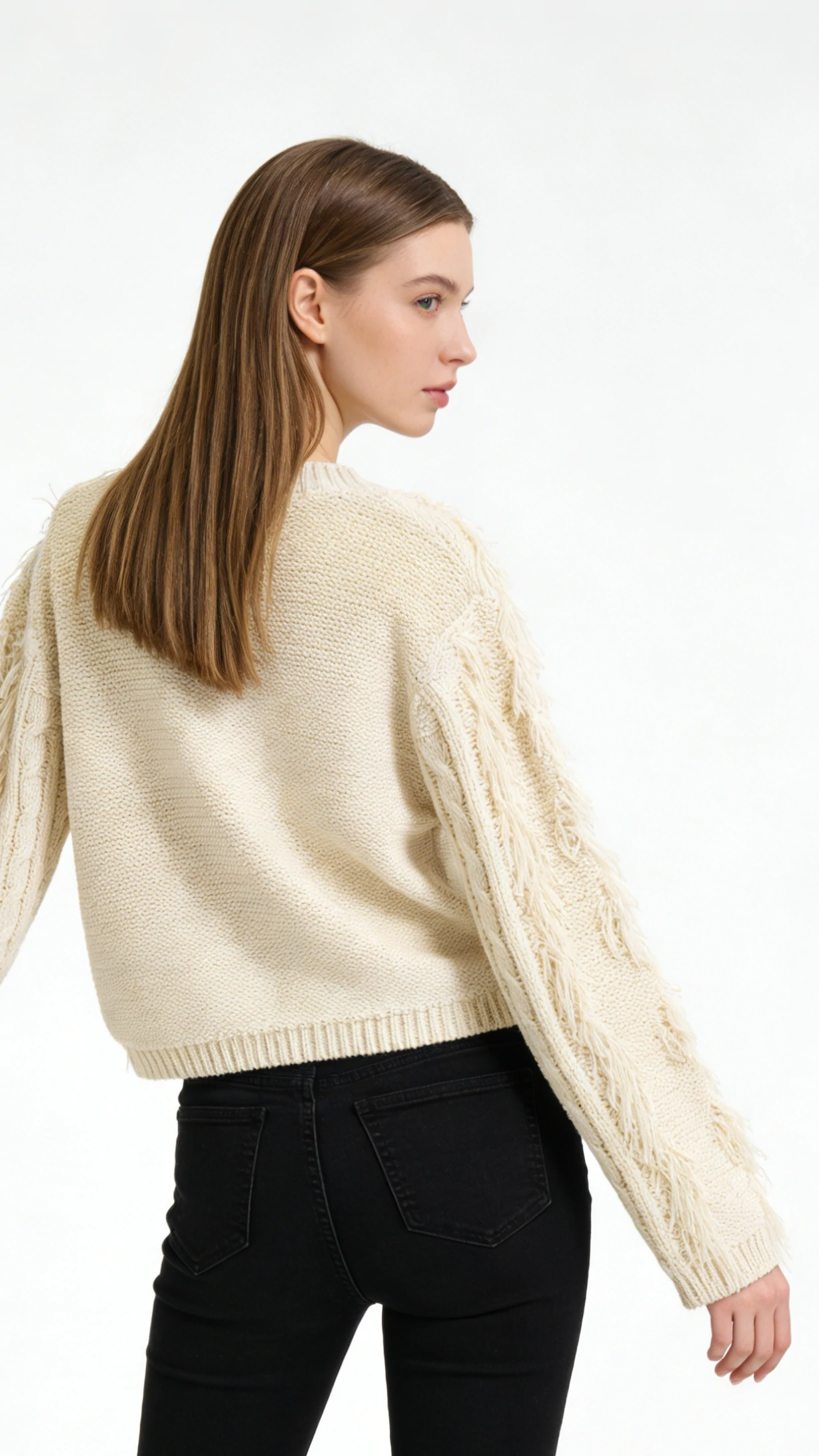 Fringe Cable Knit Cotton Blend Pullover 3 Fringe Cable Knit Cotton Blend Pullover - Image 3