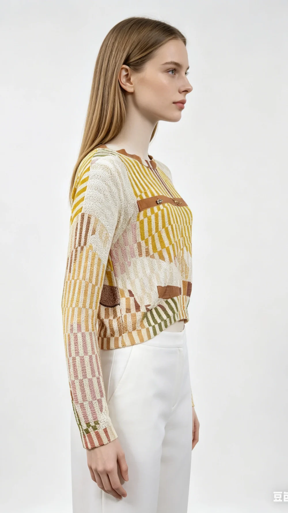 Frog Button Colorblock Print Knit Cardigan (2)