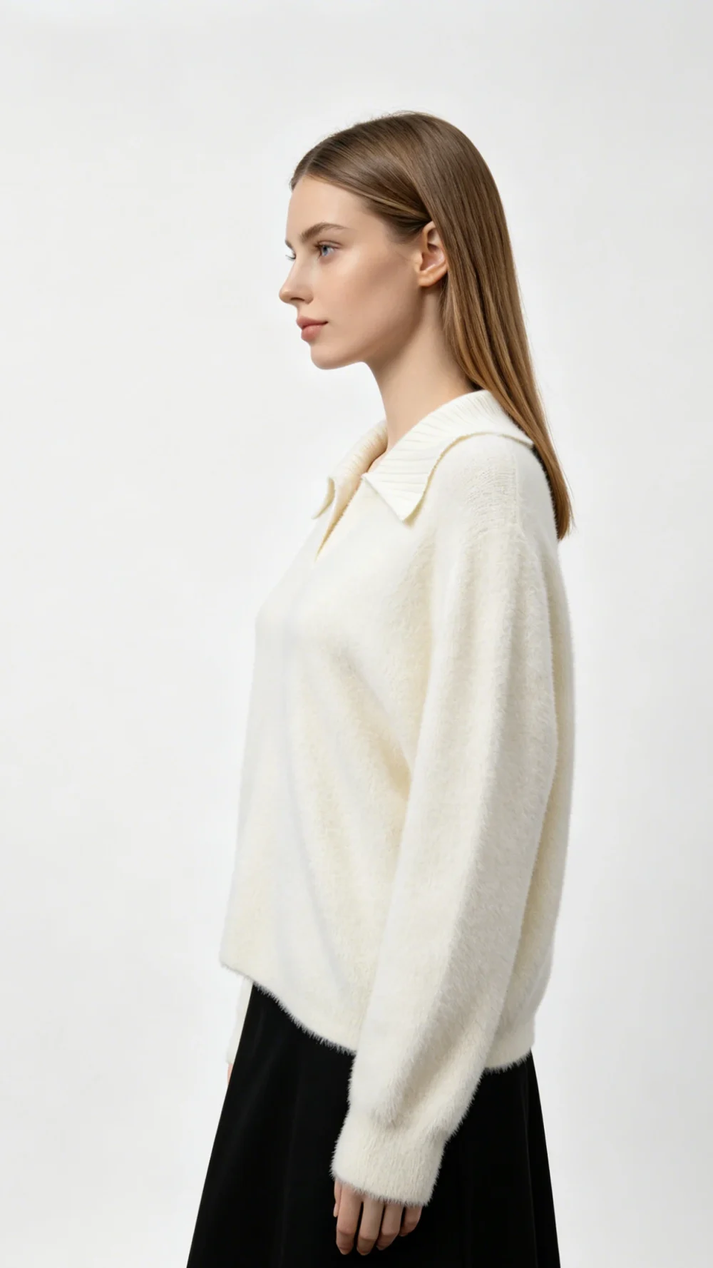 Fuzzy Faux Fur Collared Half-Button Sweater (2)