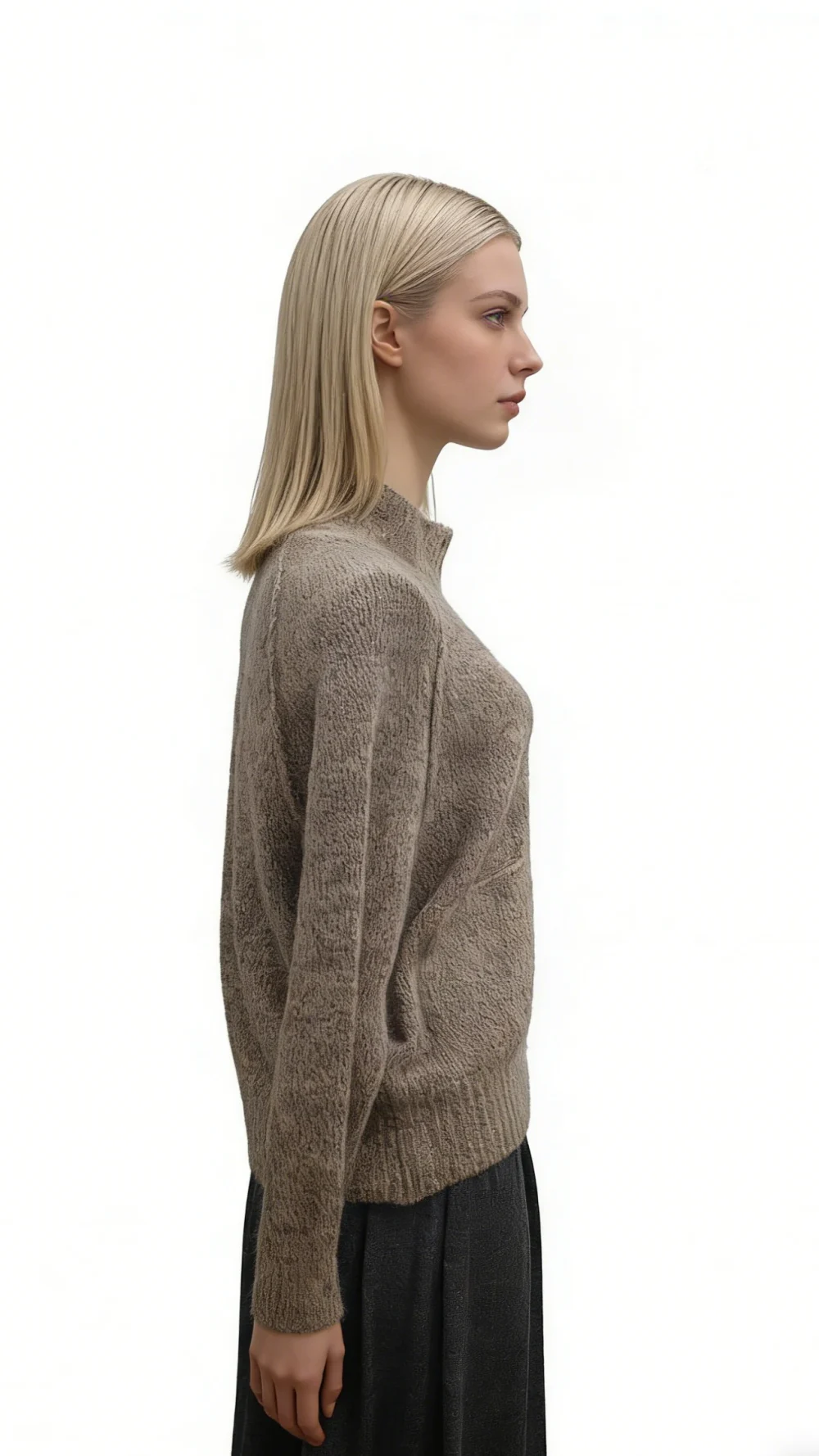 Fuzzy Mohair Blend High Neck Cardigan (2)