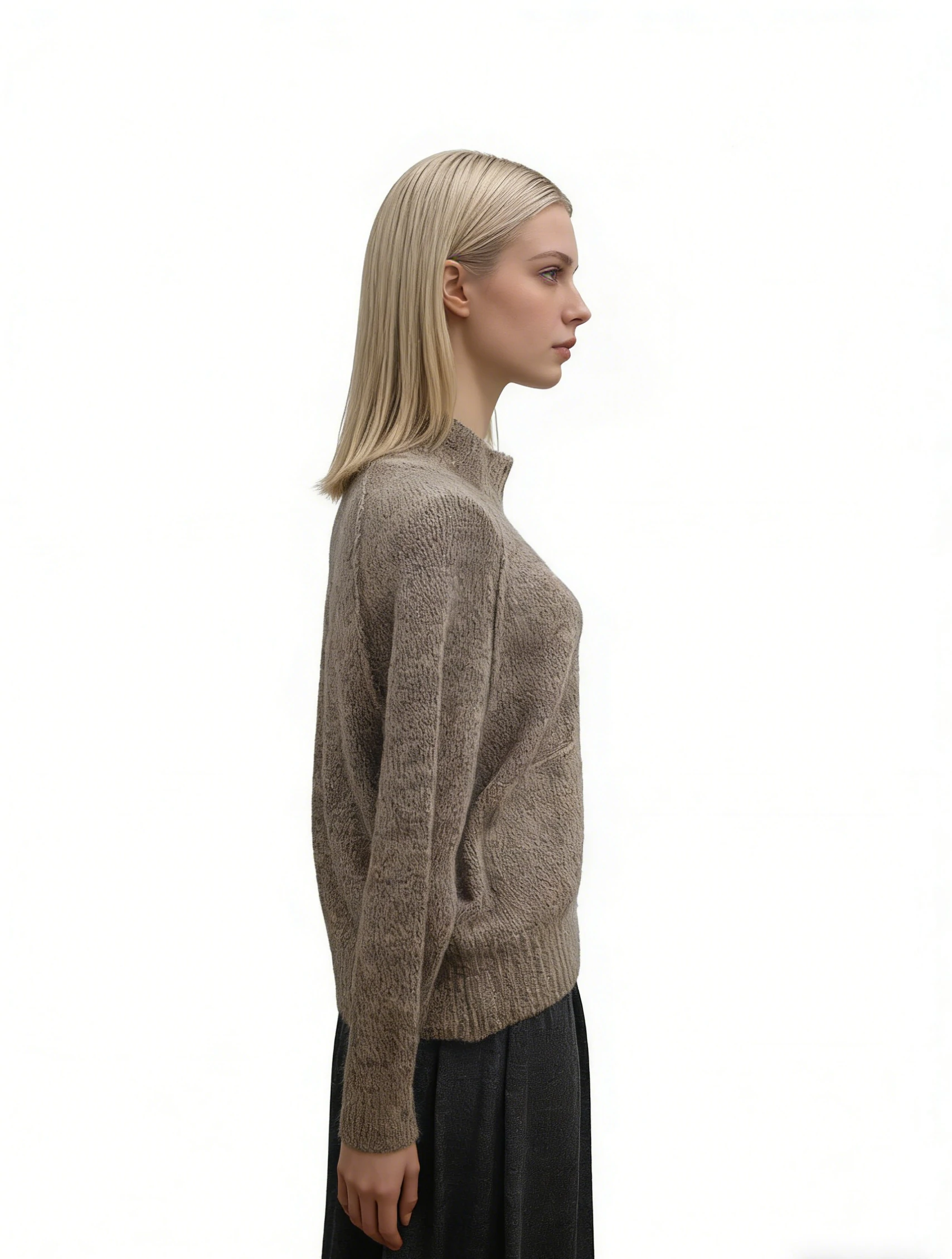 Fuzzy Mohair Blend High Neck Cardigan 2 Fuzzy Mohair Blend High Neck Cardigan - Image 2