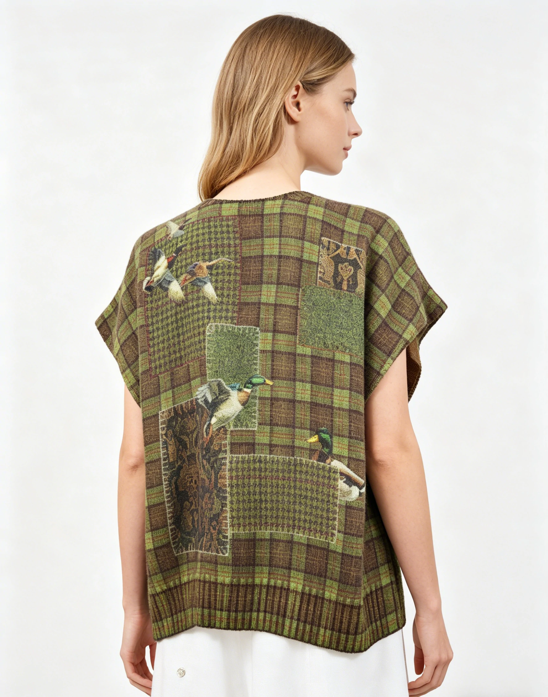 Green Brown Plaid Oversized Knit Sweater 3 Green Brown Plaid Oversized Knit Sweater - Image 3