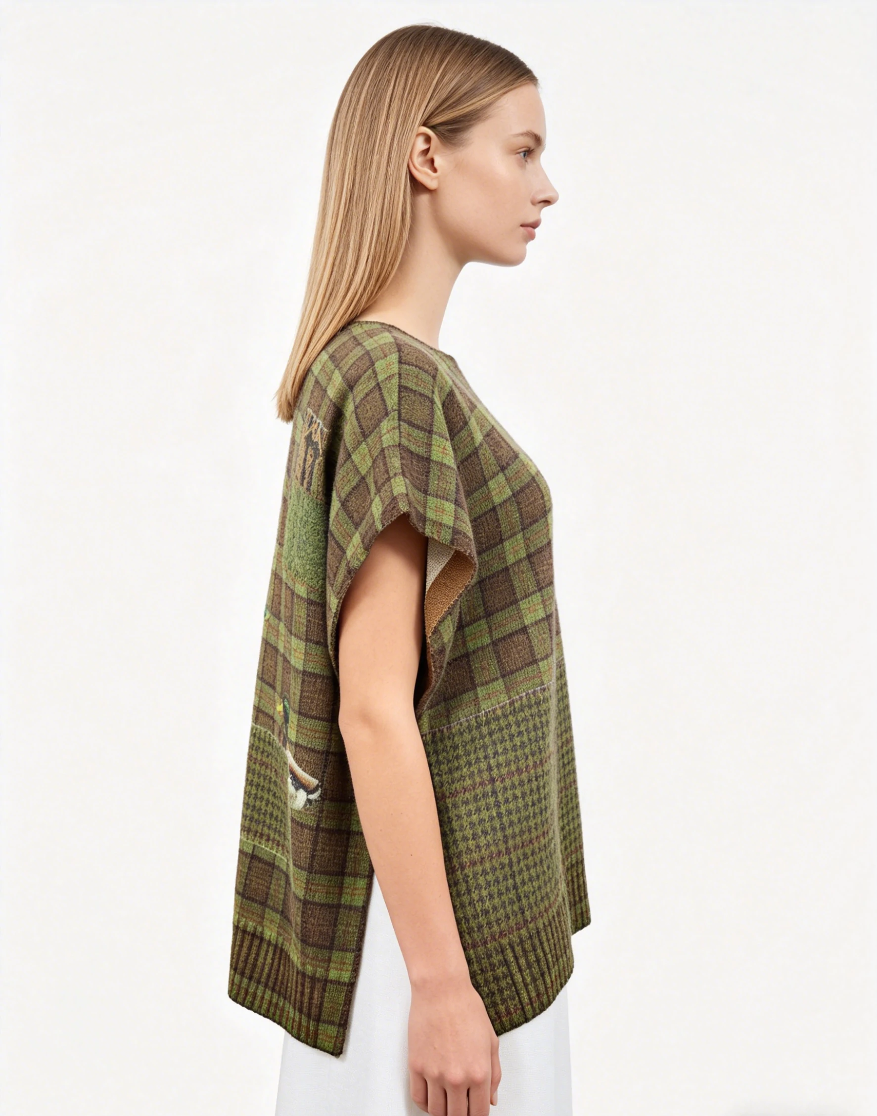 Green Brown Plaid Oversized Knit Sweater 2 Green Brown Plaid Oversized Knit Sweater - Image 2