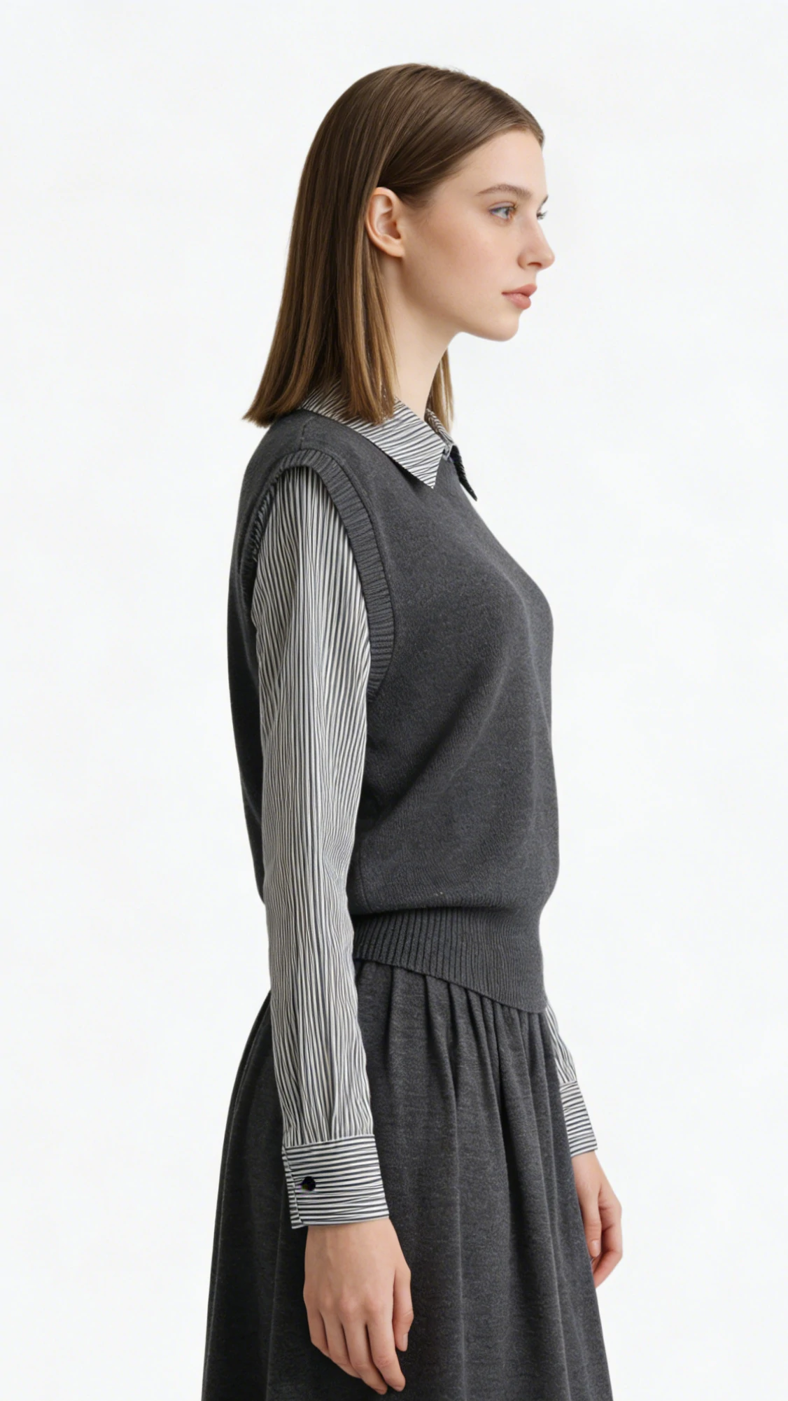 Grey Knit Vest & Shirt Two-Piece Set 2 Grey Knit Vest & Shirt Two-Piece Set - Image 2