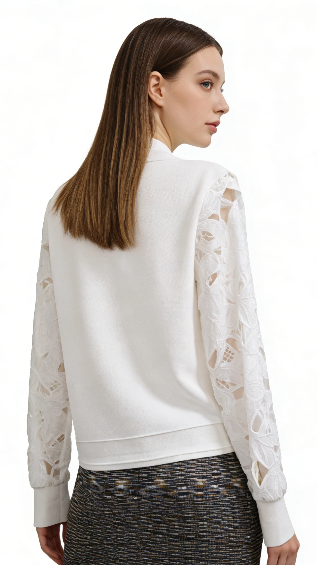 Lace Cutwork Contrast Panel Jacket 3 Lace Cutwork Contrast Panel Jacket - Image 3