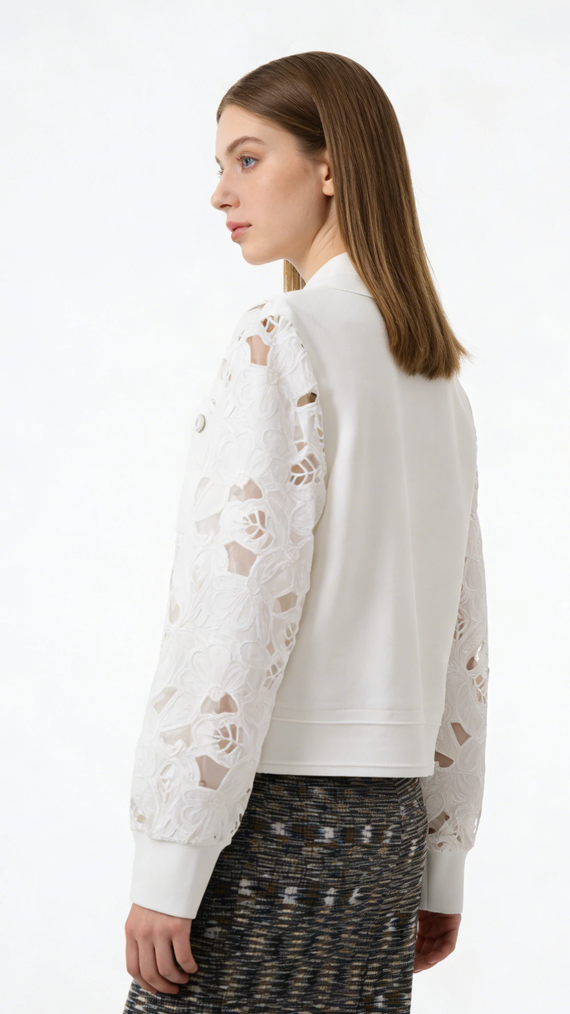 Lace Cutwork Contrast Panel Jacket 2 Lace Cutwork Contrast Panel Jacket - Image 2