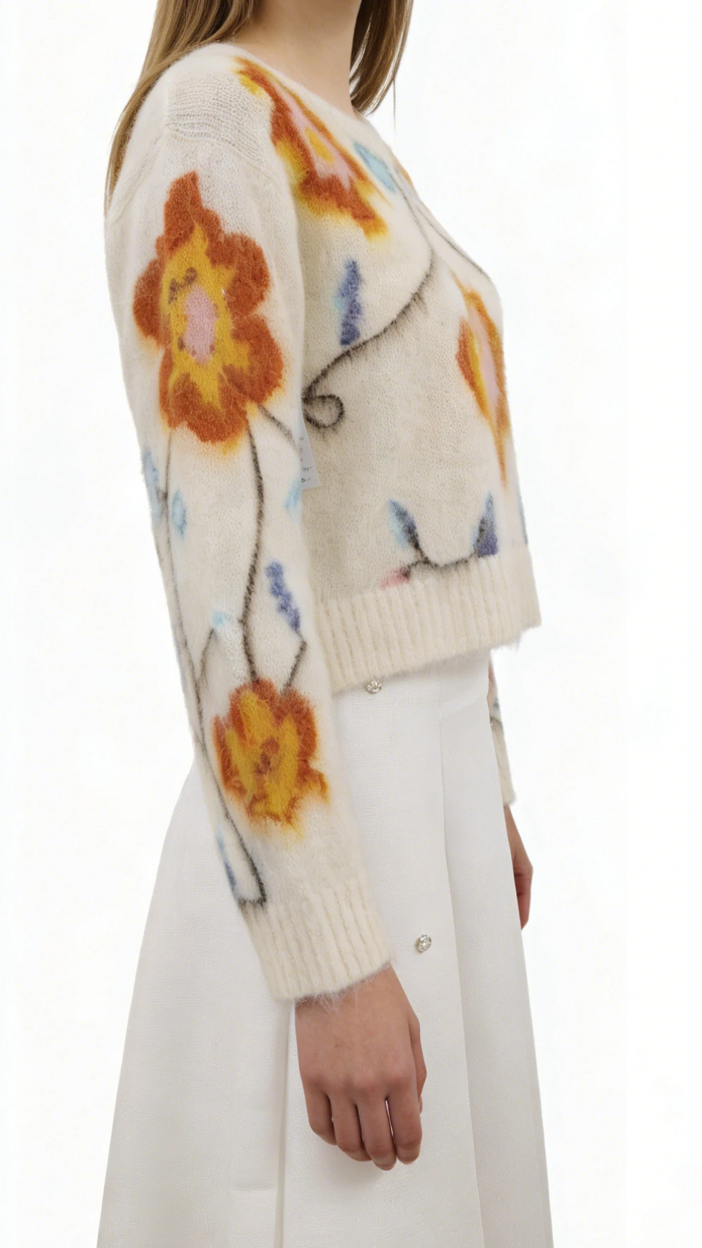 Luxury Alpaca Wool Floral Fuzzy Cardigan 3 Luxury Alpaca Wool Floral Fuzzy Cardigan - Image 3
