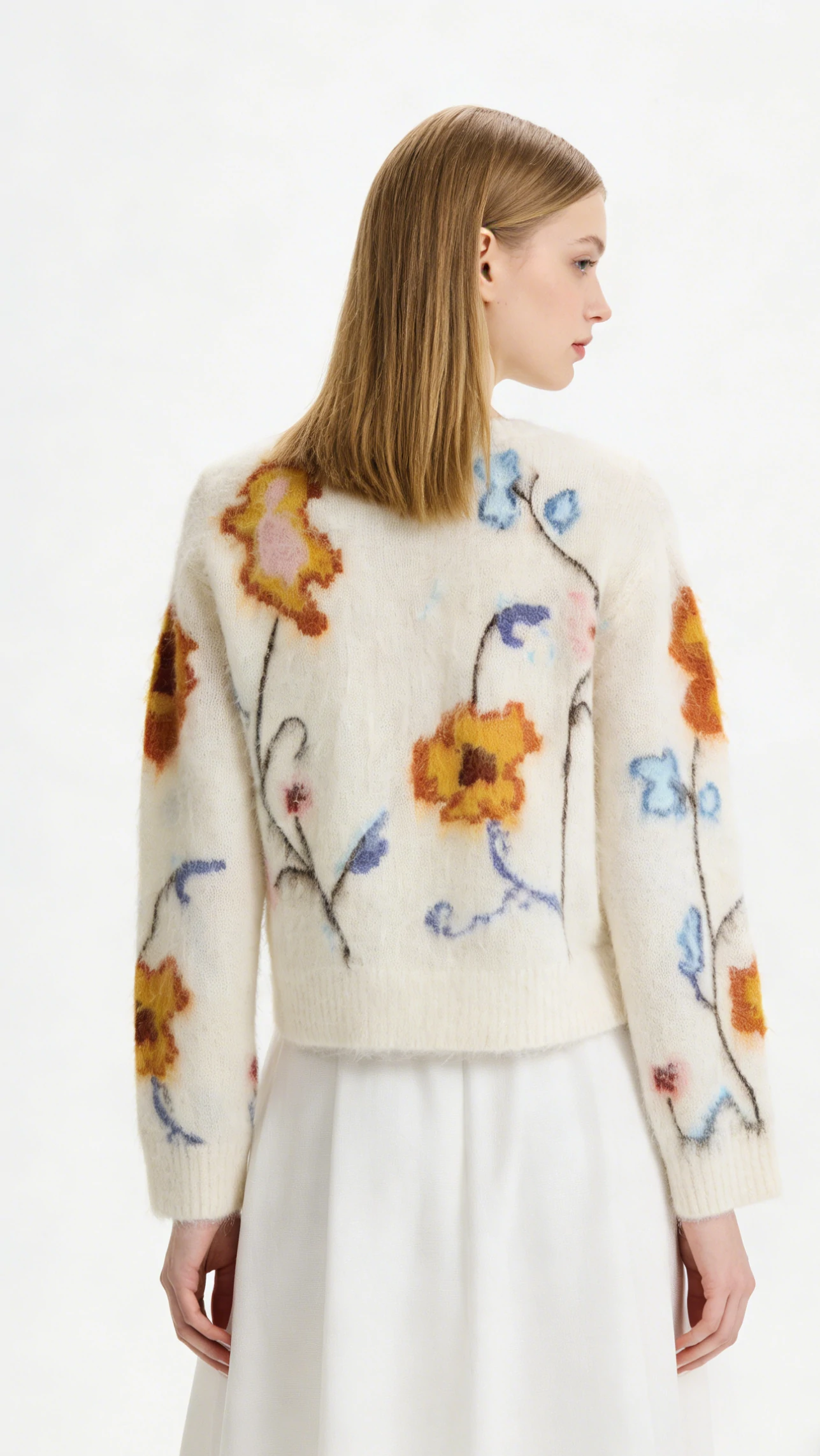Luxury Alpaca Wool Floral Fuzzy Cardigan 2 Luxury Alpaca Wool Floral Fuzzy Cardigan - Image 2