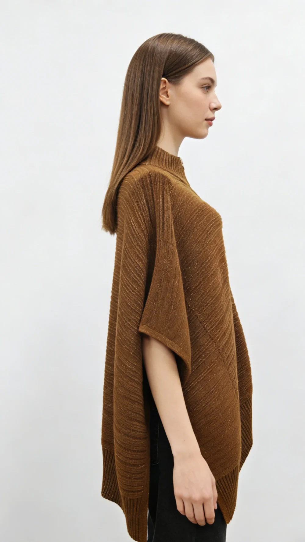 Metallic Knit Zip Poncho (2)