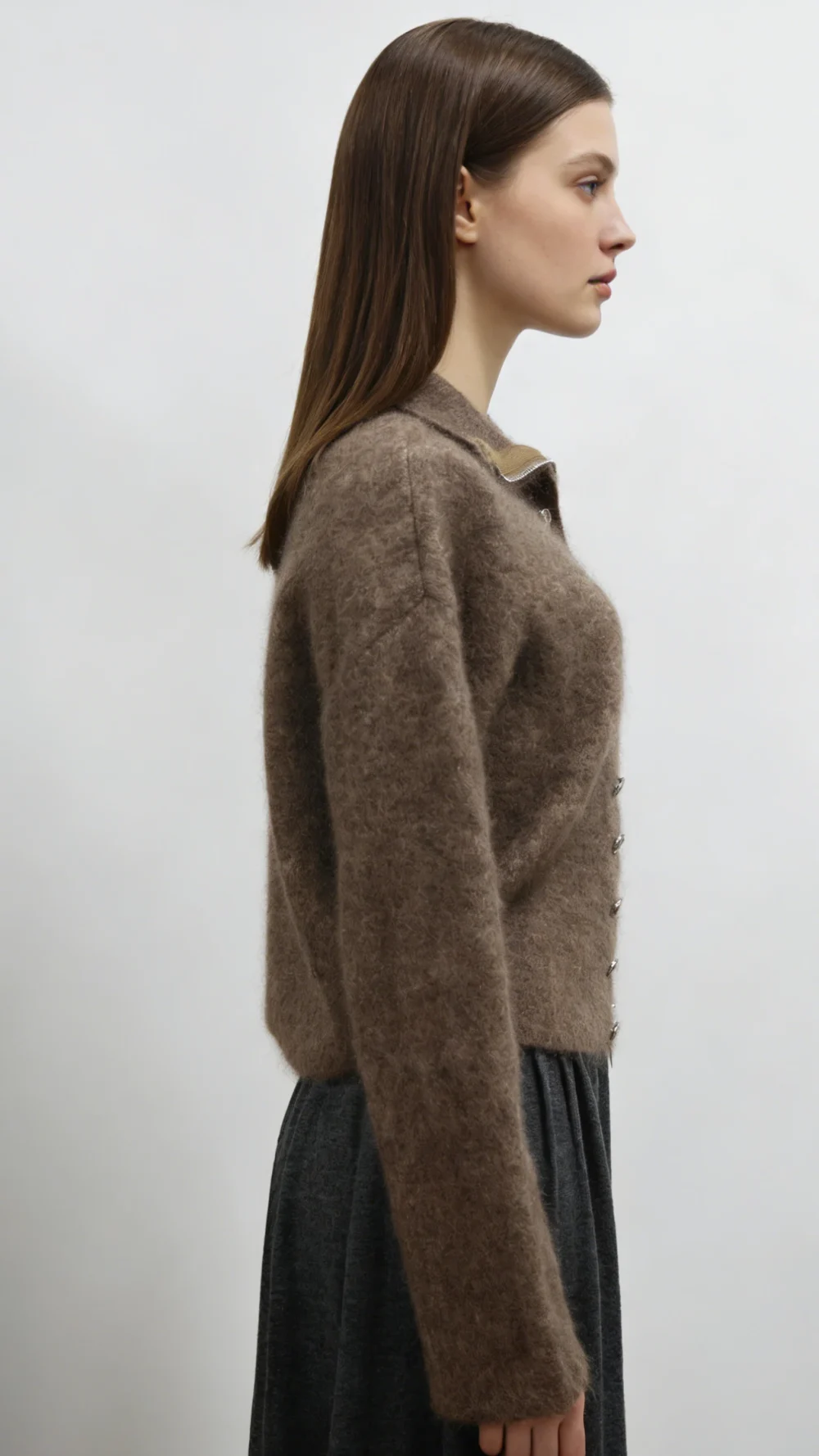 Mohair Cashmere Blend Double-breasted Zip-up Knit Jacket (2)