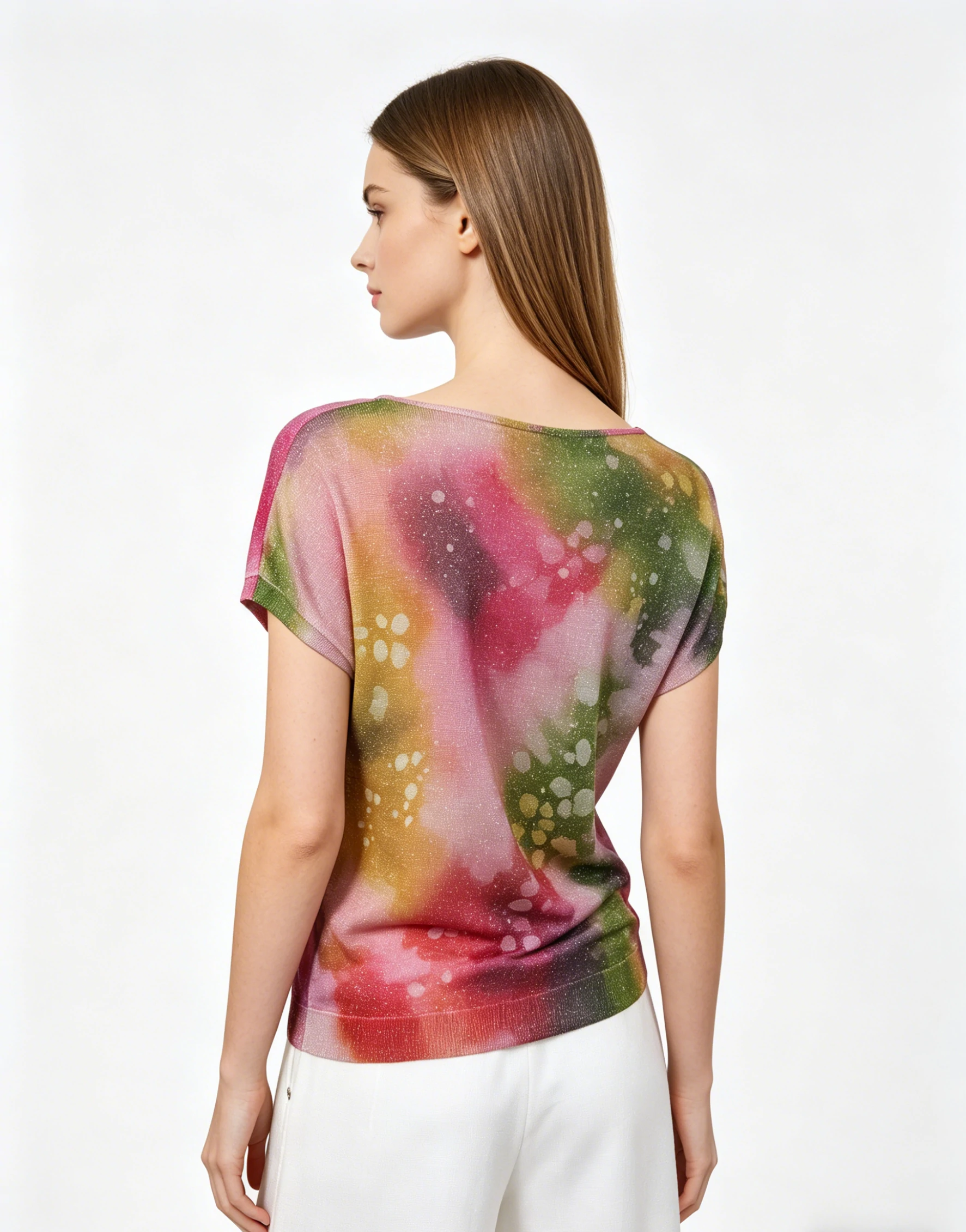 Multicolor Lurex Print V-Neck Batwing Sleeve Top 3 Multicolor Lurex Print V-Neck Batwing Sleeve Top - Image 3