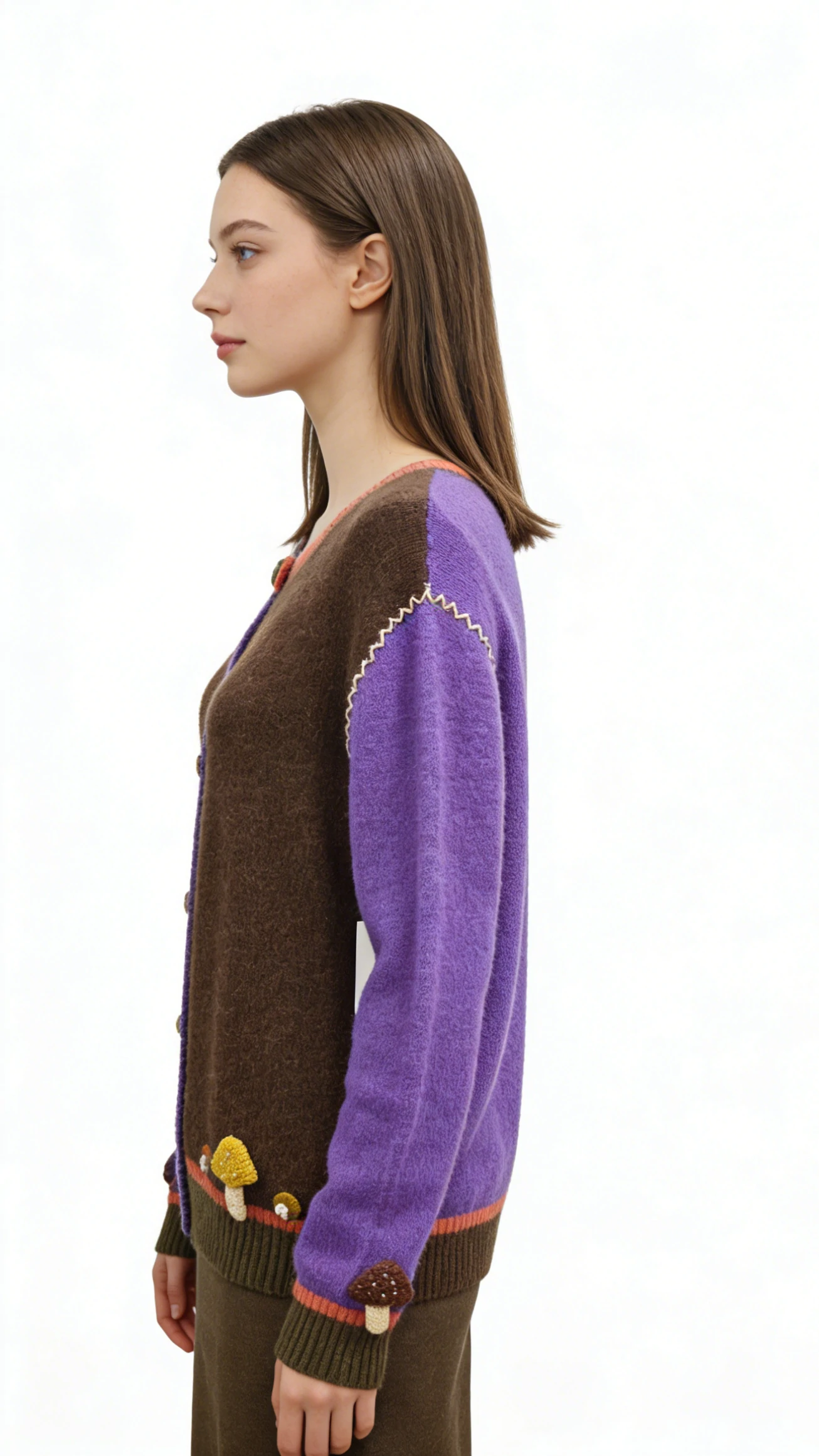 Mushroom Applique Color-Block Alpaca Wool Cardigan 3 Mushroom Applique Color-Block Alpaca Wool Cardigan - Image 3