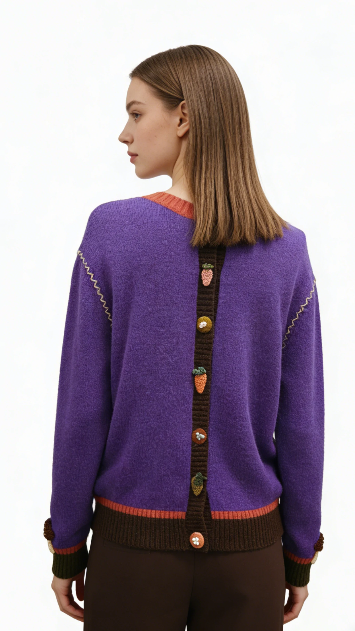 Mushroom Applique Color-Block Alpaca Wool Cardigan 2 Mushroom Applique Color-Block Alpaca Wool Cardigan - Image 2