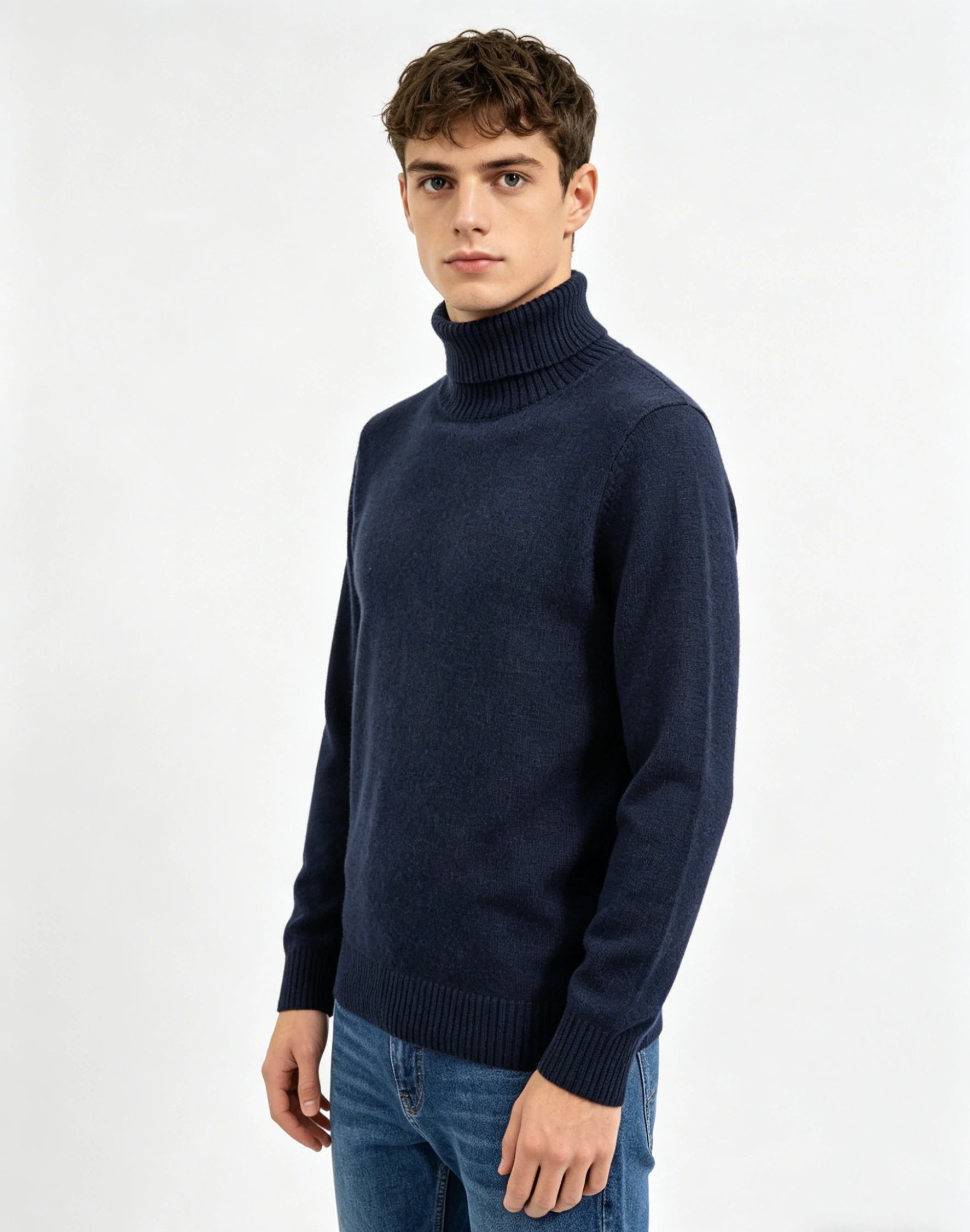 Navy Blue Turtleneck Wool Knit Sweater 3 Navy Blue Turtleneck Wool Knit Sweater - Image 3