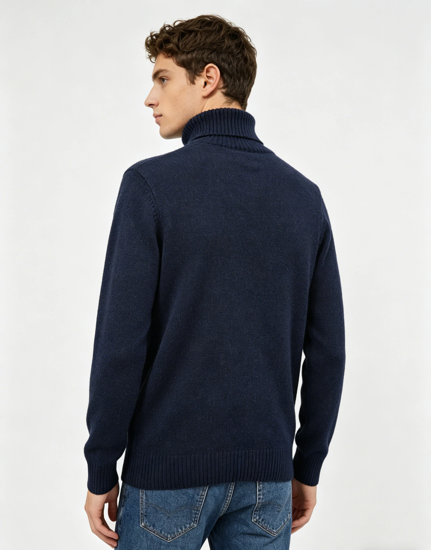 Navy Blue Turtleneck Wool Knit Sweater 2 Navy Blue Turtleneck Wool Knit Sweater - Image 2