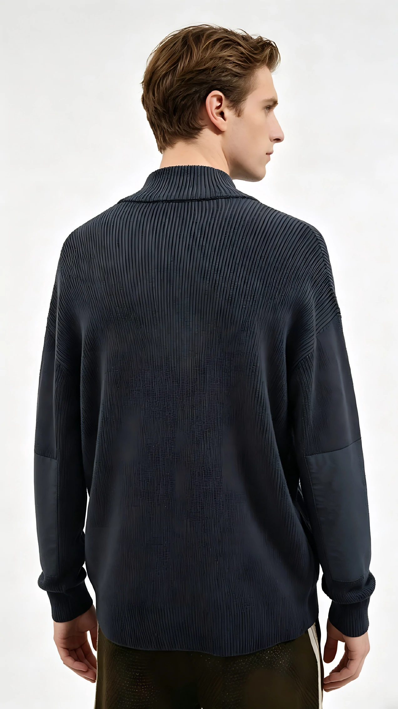Navy Pleated Stand Collar Zip Jacket 2 Navy Pleated Stand Collar Zip Jacket - Image 2