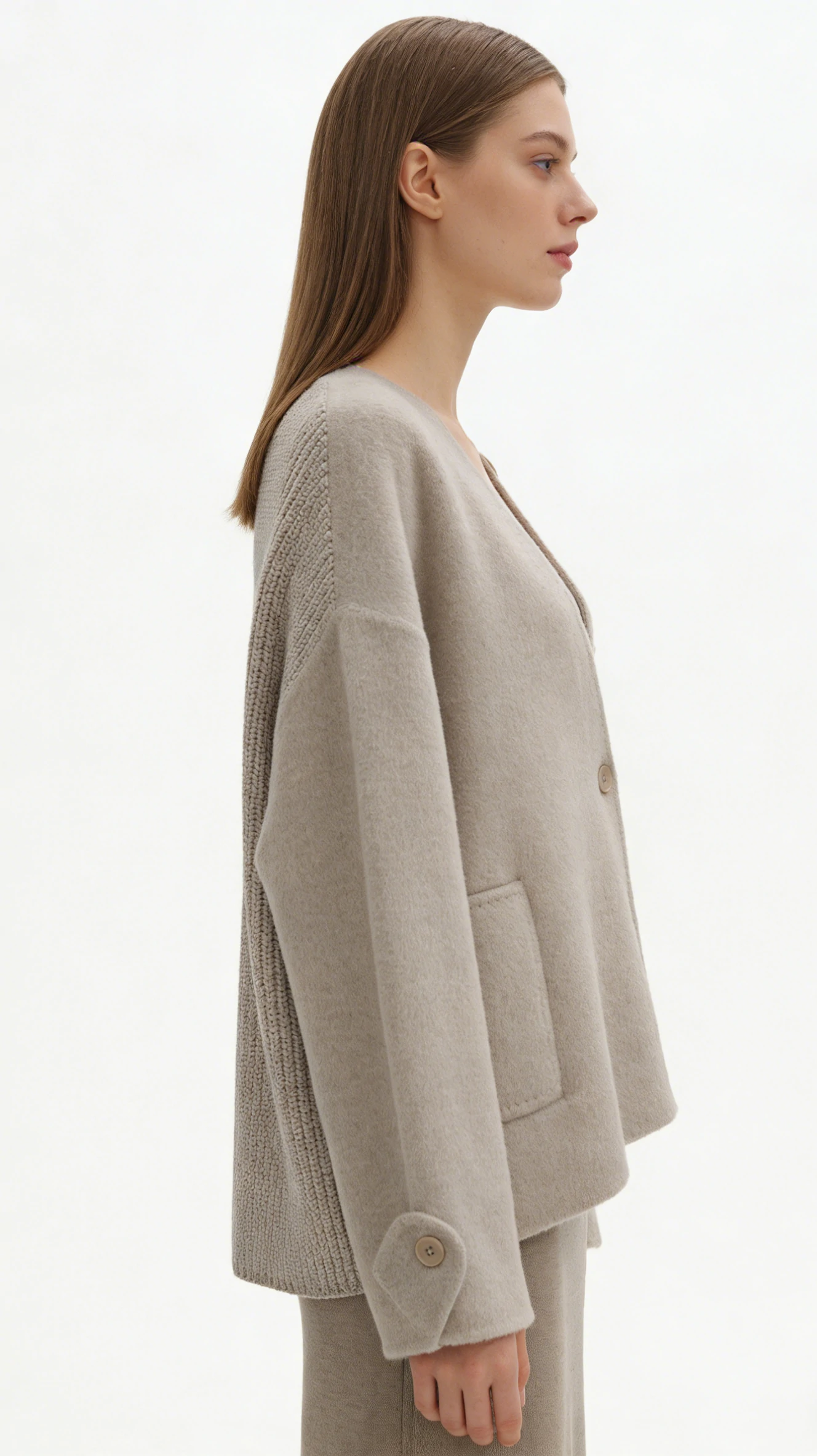 Oatmeal Brushed Asymmetric Button Wool Blend Jacket 2 Oatmeal Brushed Asymmetric Button Wool Blend Jacket - Image 2
