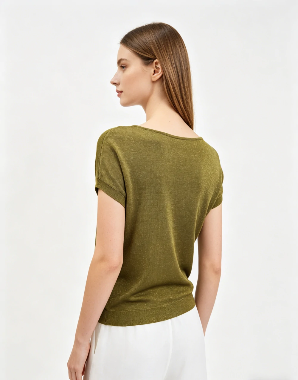 Olive Gold Lurex V-Neck Batwing Sleeve Knit Top 2 Olive Gold Lurex V-Neck Batwing Sleeve Knit Top - Image 2