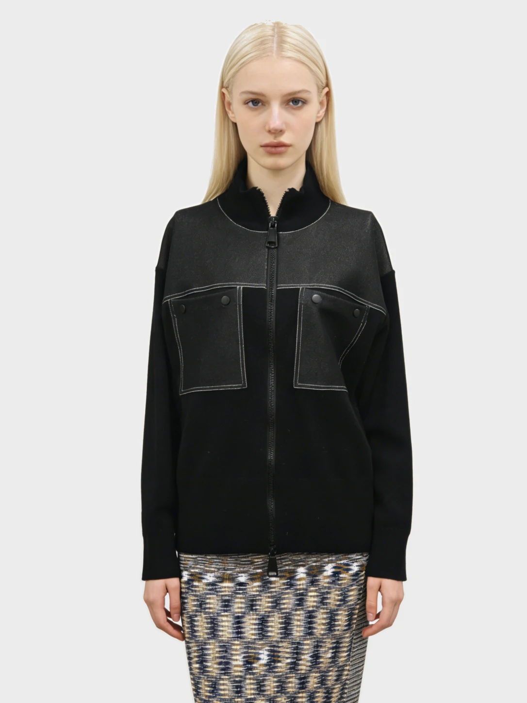 Contrast Detail Wool Blend Zip Jacke 1 Contrast Detail Wool Blend Zip Jacke