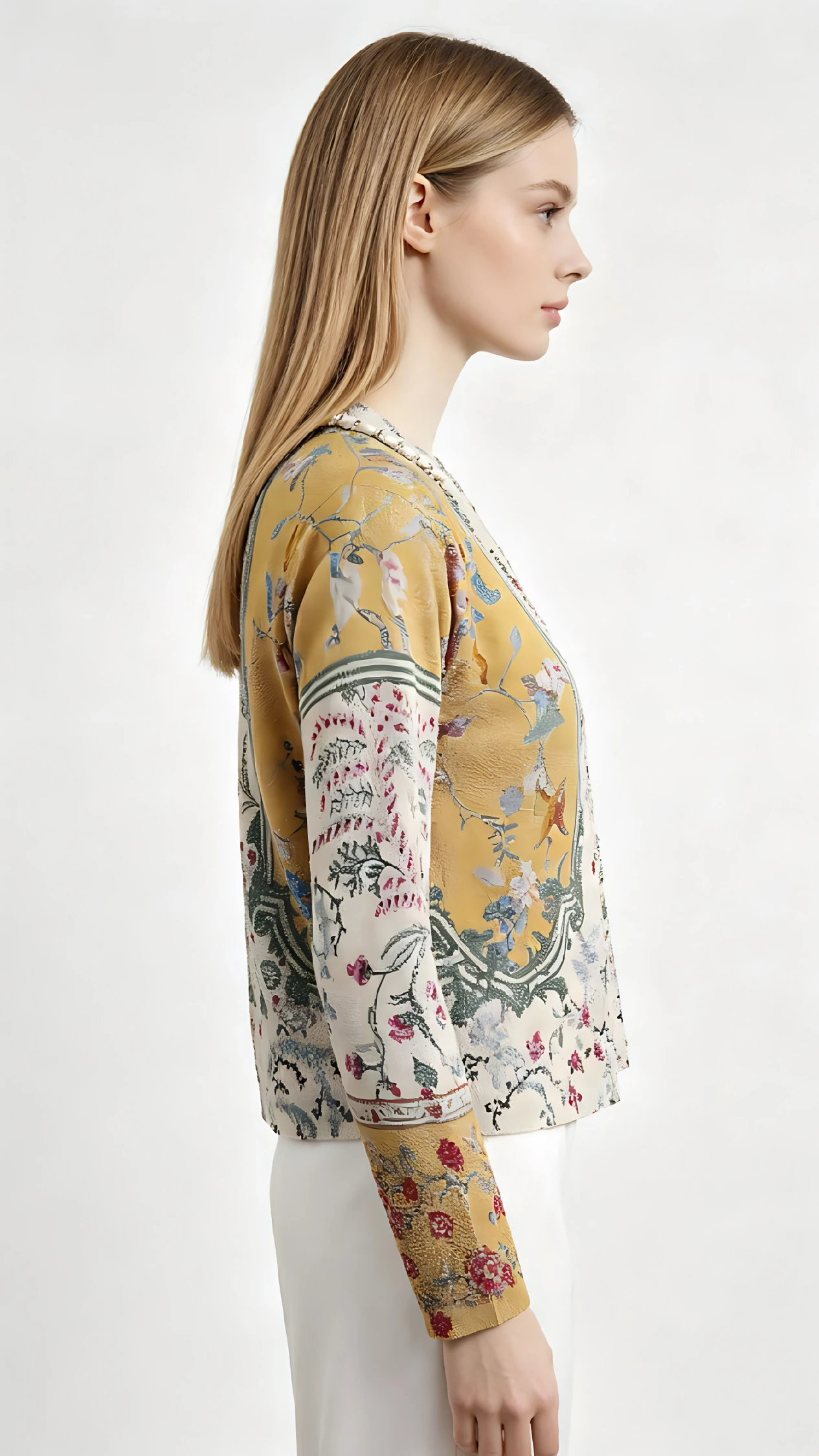 Parisian-Inspired Floral Print Braided Trim Knit Cardigan 2 Parisian-Inspired Floral Print Braided Trim Knit Cardigan - Image 2