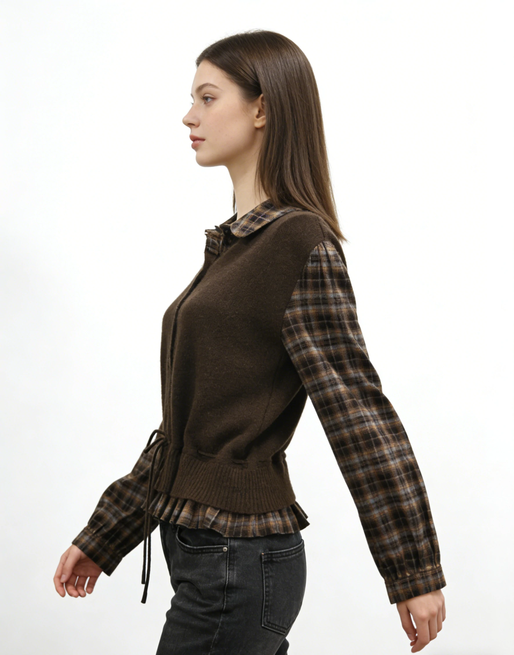 Plaid Sleeve Knit Vest Layered Top 2 Plaid Sleeve Knit Vest Layered Top - Image 2