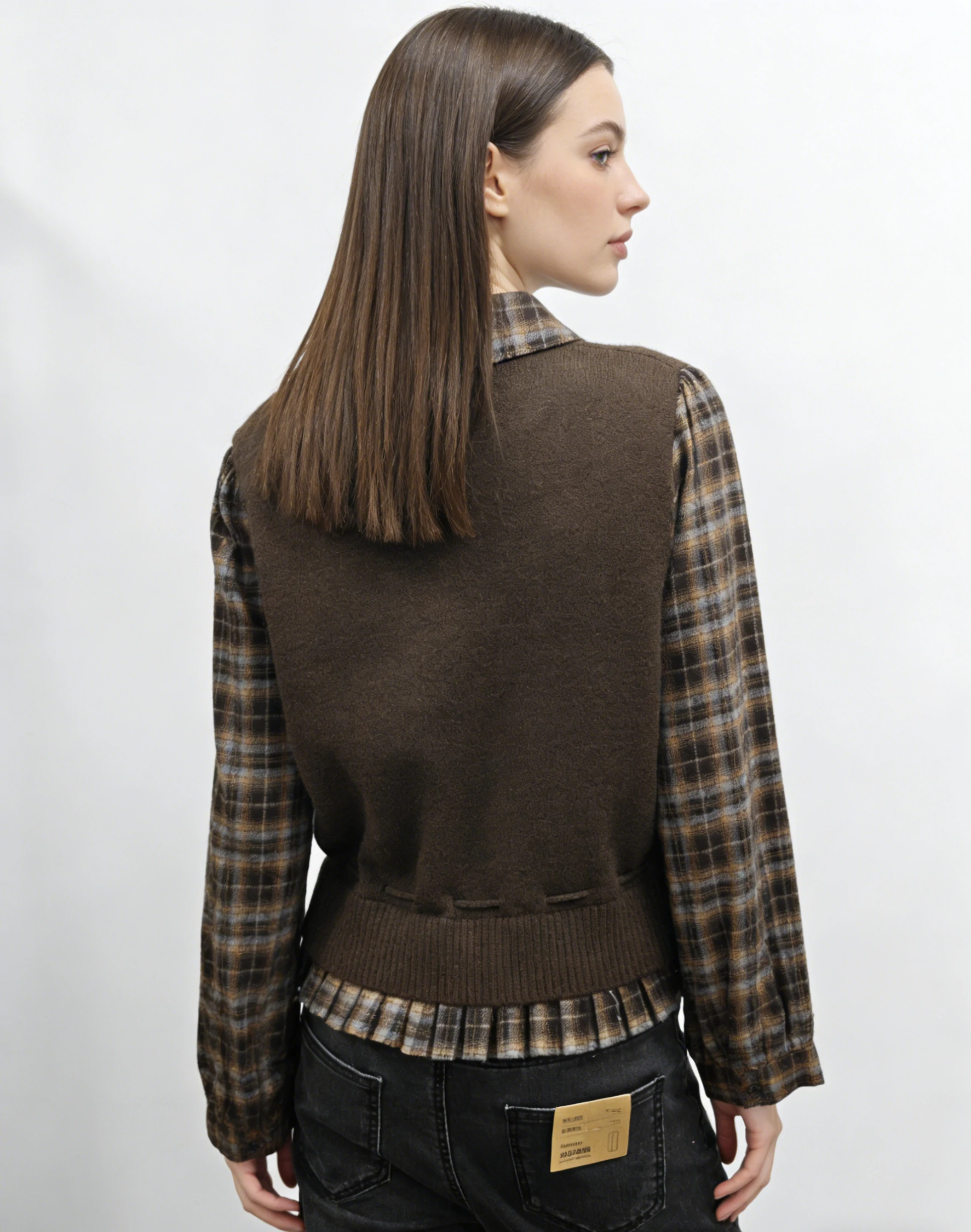 Plaid Sleeve Knit Vest Layered Top 3 Plaid Sleeve Knit Vest Layered Top - Image 3