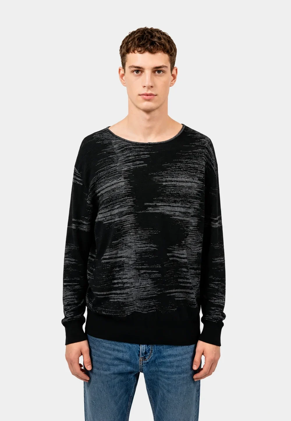 Black-Grey Marled Gradient Knit Sweater