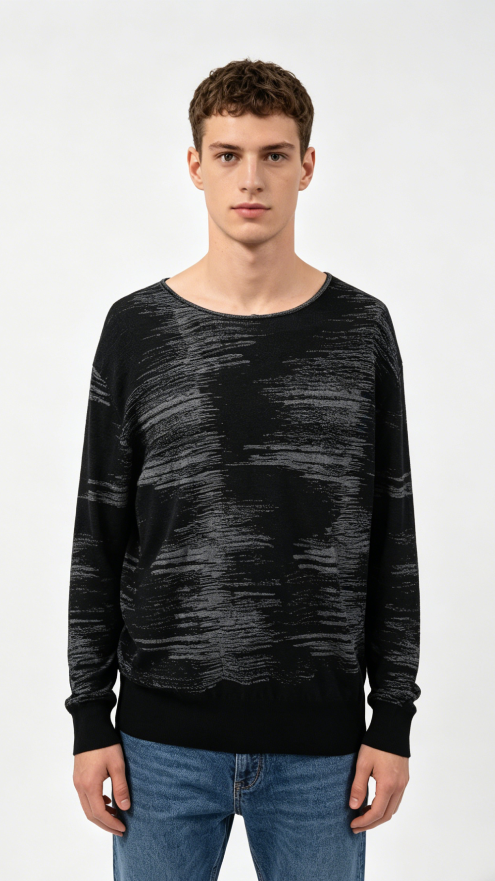 Black-Grey Marled Gradient Knit Sweater